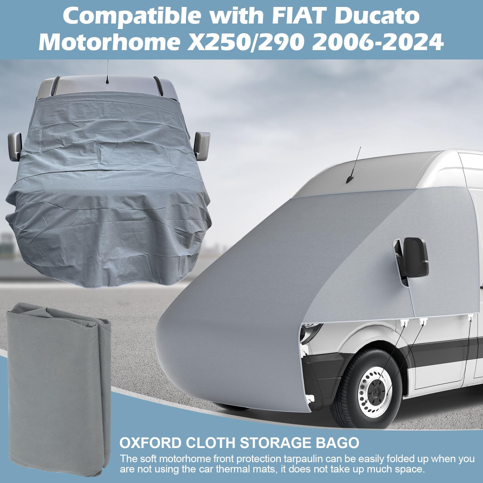 Abdeckung Frontscheibe Kompatibel with Wohnmobil FIAT Ducato ab 2006-2024, 600D Oxford Vliesstoff Wohnmobil Frontschutzplane, Anti-Kondensation im Winter und Sonnenschutz Im Sommer