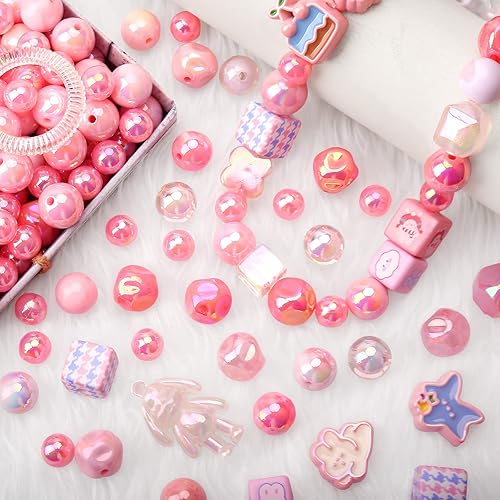 Miniatura 3 de Cuentas acrílicas surtidas de 3.53 onzas, cuentas de estrella de corazón de mariposa, cuentas de color AB, lindas cuentas sueltas redondas pastel a