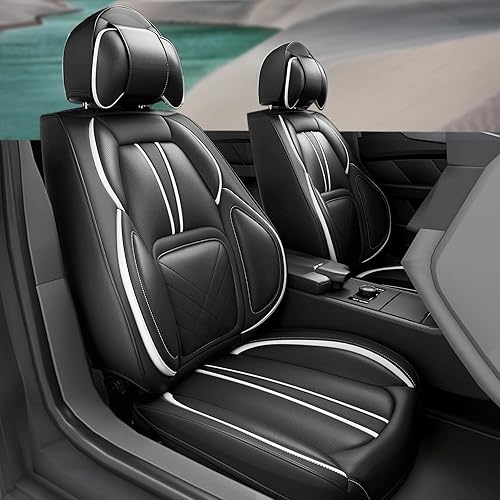 ASLONG 5 fundas para asientos delanteros y traseros de automóvil, accesorios interiores de automóvil con piel de napa a prueba de agua para