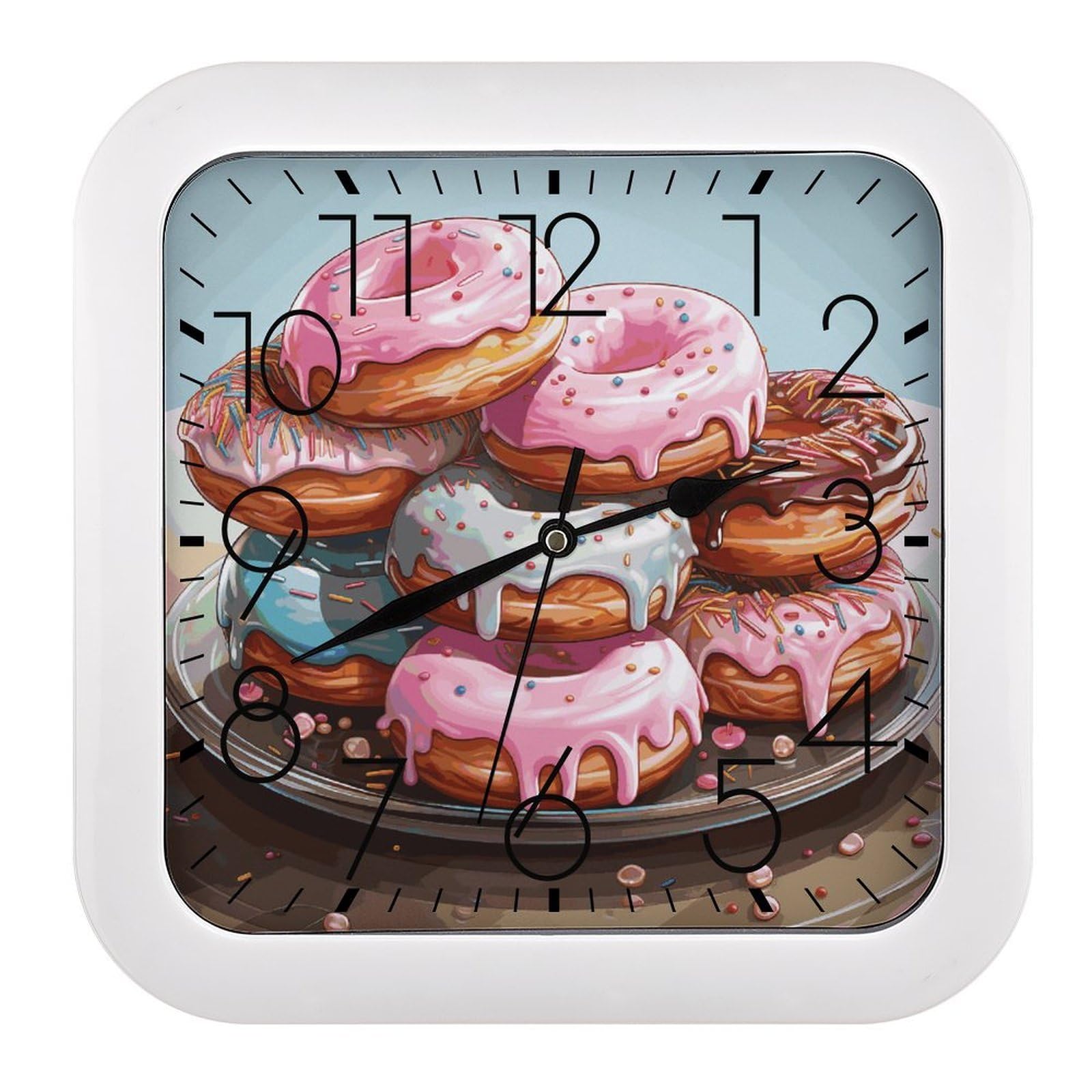 Horloge murale silencieuse carrée donuts MUSM pour en finir avec le tic-tac du bureau