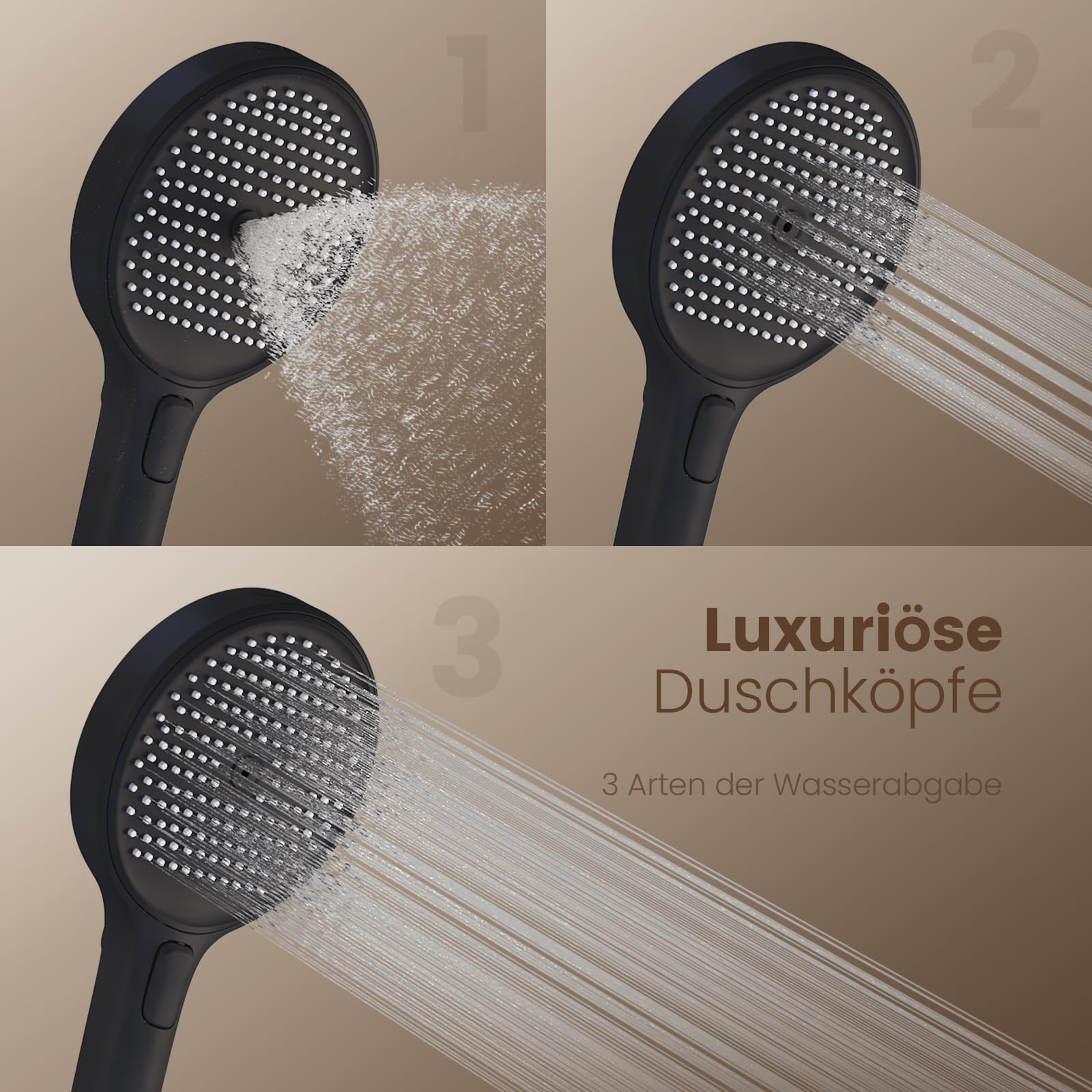 EMKE® Sistema de ducha con termostato, 40 cm, estante de cristal, sistema de ducha de lluvia, ducha de lluvia de gran tamaño, ducha de mano, 3 tipos de chorro, boquilla inferior, fácil instalación,