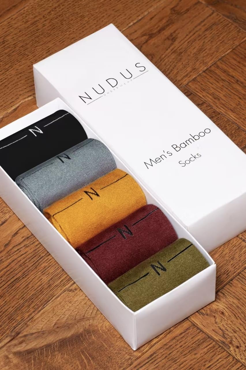 NUDUS UNDERWEAR Calcetines clásicos de rayón de bambú, caja de regalo, 5 pares, muy suaves, delgados y transpirables