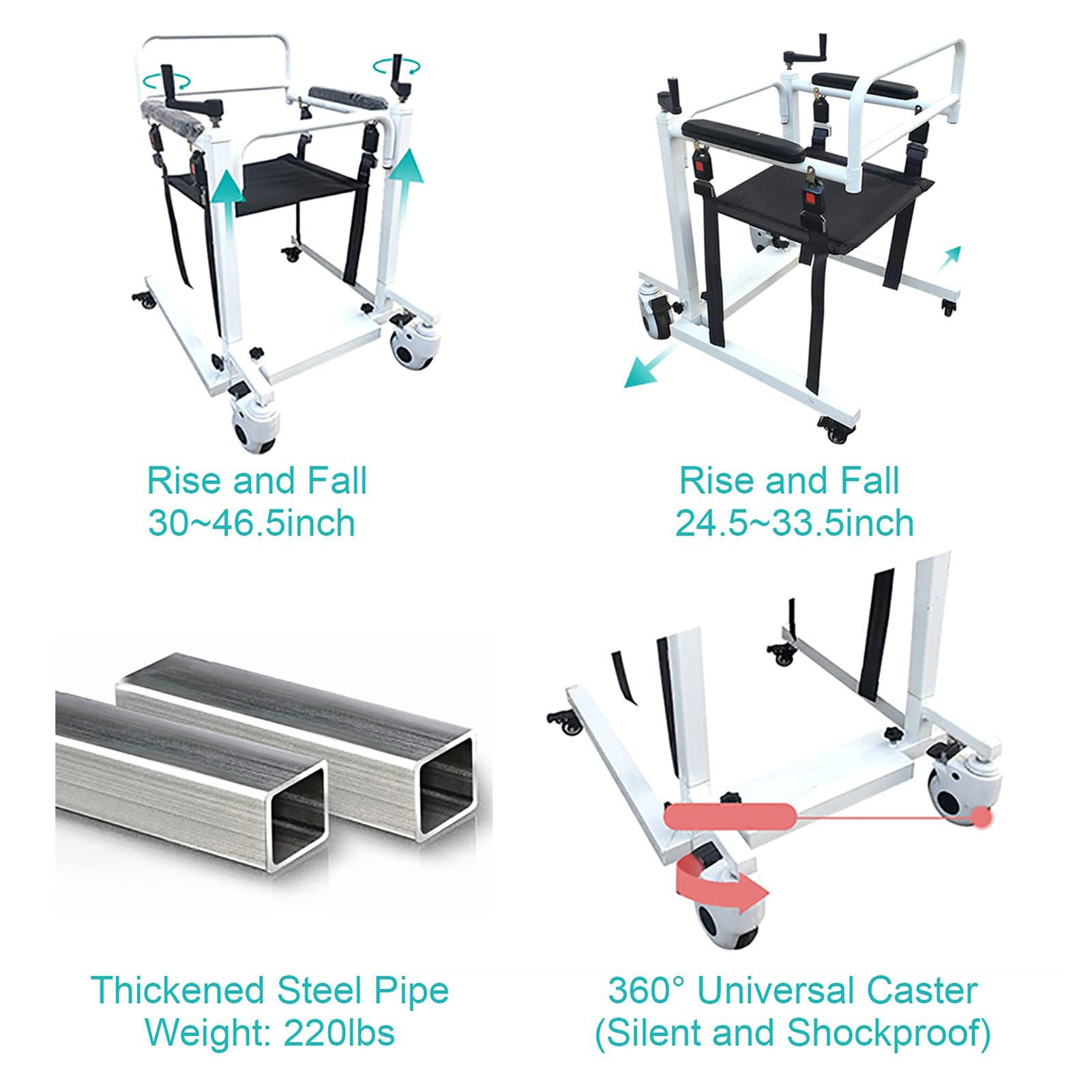 Silla de Transferencia con Elevador Pacientes, Silla de Transporte para Minusválidos y Ancianos, Silla de Traslado de Pacientes Multifuncional