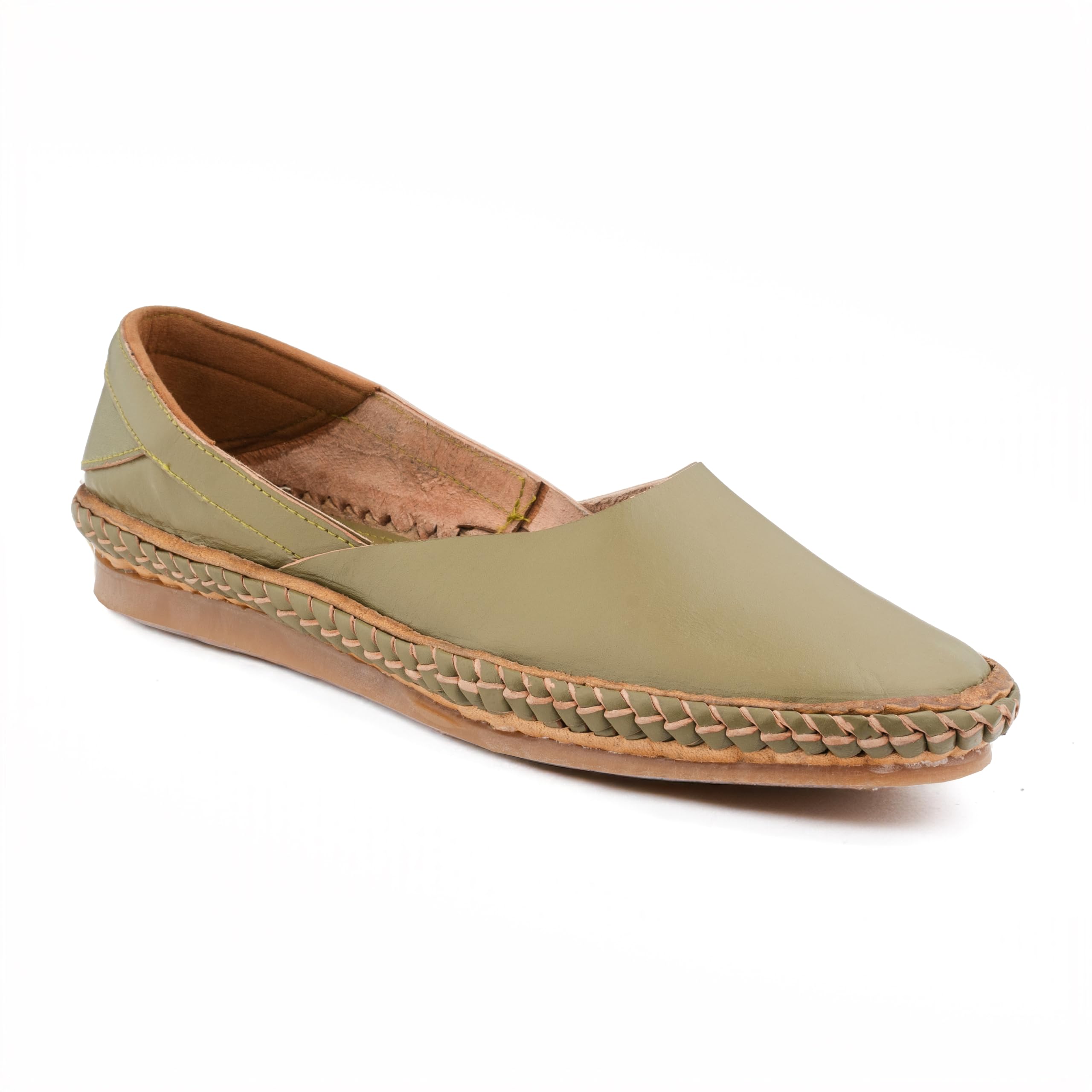 Women's Terracotta Leather (TC) Handmade Loafer Flat | Soft & Comfortable Leather Woven Mules Fashion Slip-Ons Envy Casual Shoes for Indoor/Outdoor (Limegreen)-image-32