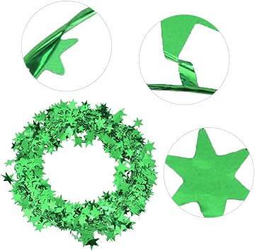 Star Tinsel Garlands with Wire, 25FT Star Brace Garlands for Home Wedding Birtahday Party Decorations Xmas Trees Decor(Green)