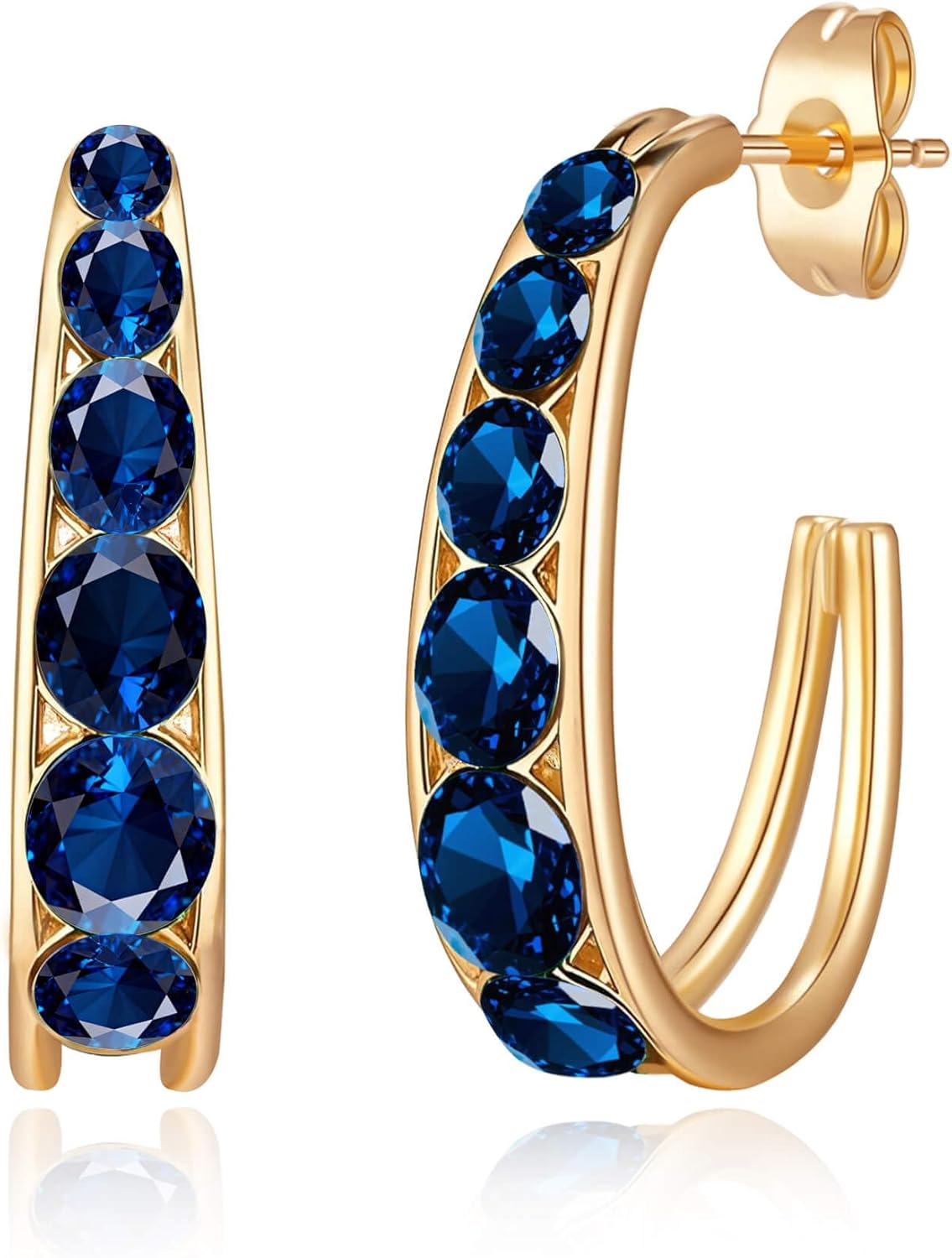 EVEVIC Austrian Crystal Open Half Hoop Chunky Gold Earrings for Women 14K Gold Plated Hypoallergenic Jewelry Gift