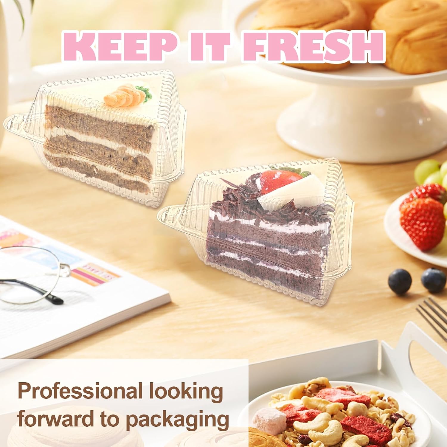 100 Pieces Cake Slice Plastic Containers, 4.33 Inches Clear Plastic Hinged Cheesecake Containers for Take Out Packaging, Bakery and Cafe Cake Carriers