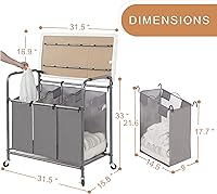 Vista 5 de STORAGE MANIAC - Clasificador de lavandería de 3 secciones con tabla de planchar plegable, carrito de lavandería resistente con ruedas y bolsas