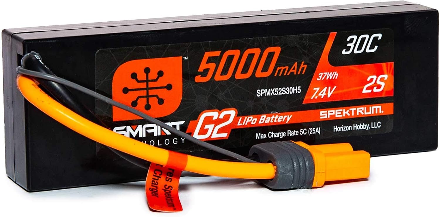 Spektrum 7.4V 5000mAh 2S 30C Smart LiPo G2 Hard Case: IC5, SPMX52S30H5