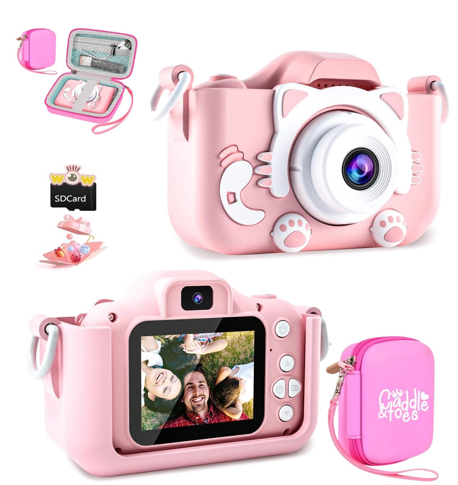 CADDLE & TOES Kids Camera with Camera Case for Kids Aged 4-12 Yrs,1080P HD Toddler Digital Video Camera,Children's for Boys/Girls,Perfect Christmas/ Birthday Gifts (Cat-Pink+PinkCase Big)-picture-17