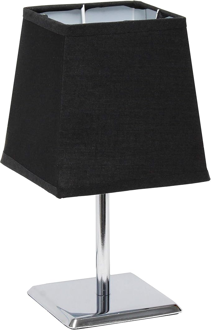 Simple Designs Simple Designs LT2062-BLK Mini Chrome Table Lamp with Squared Empire Fabric Shade, Black