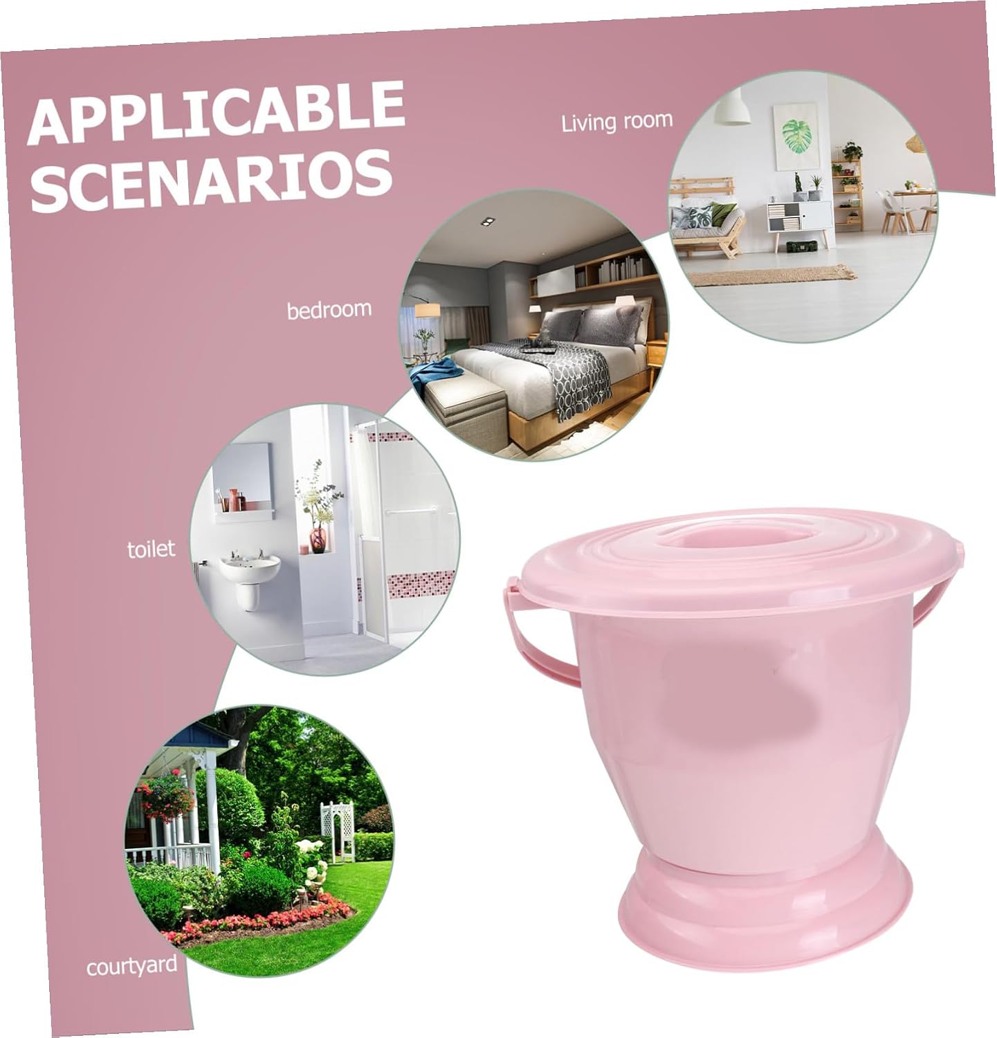Home Chamber Pot with Lid and Handle, Thickened PP Pink Urinal