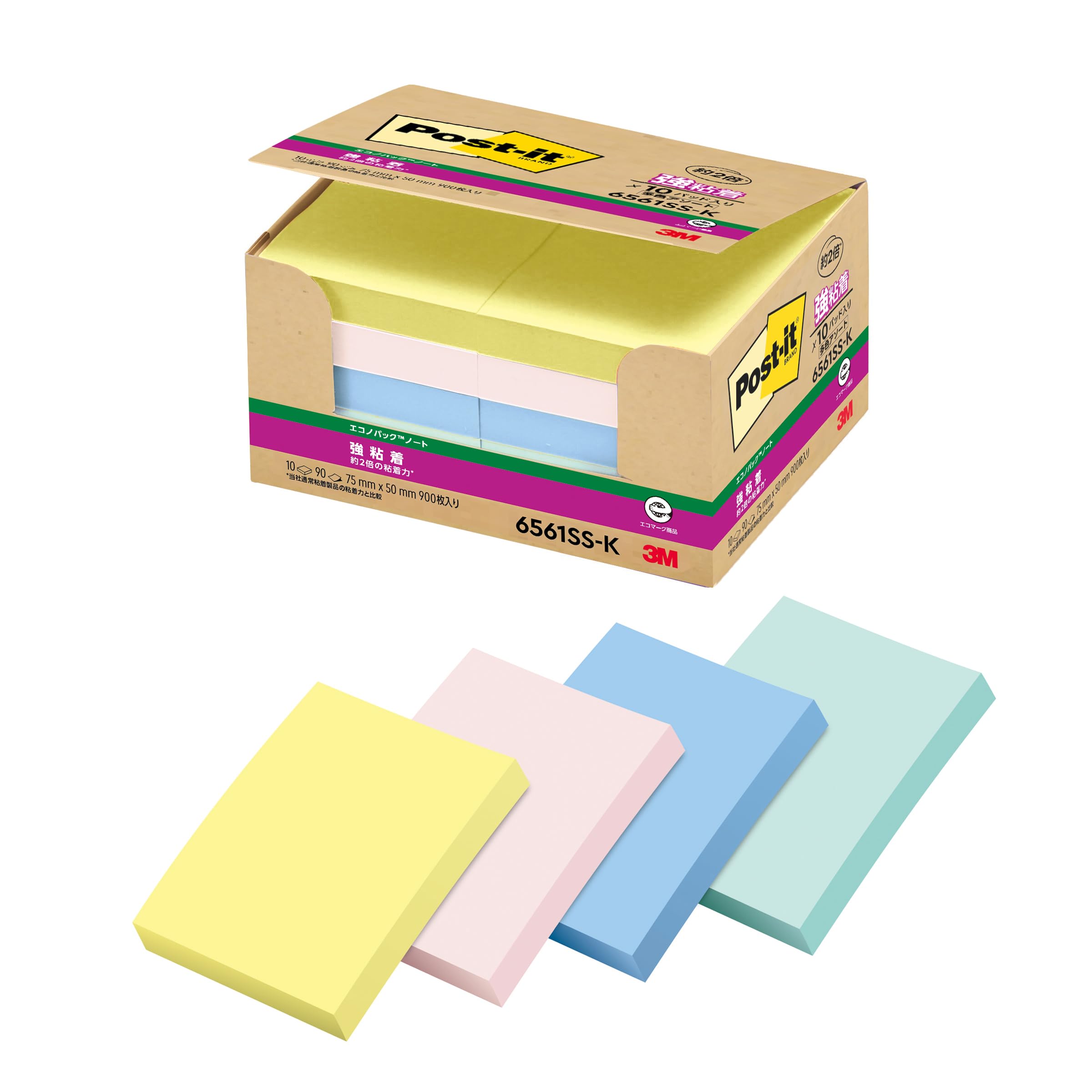 Amazon.co.jp: 3M ポストイット 付箋 強粘着 パステルカラー 75×50mm