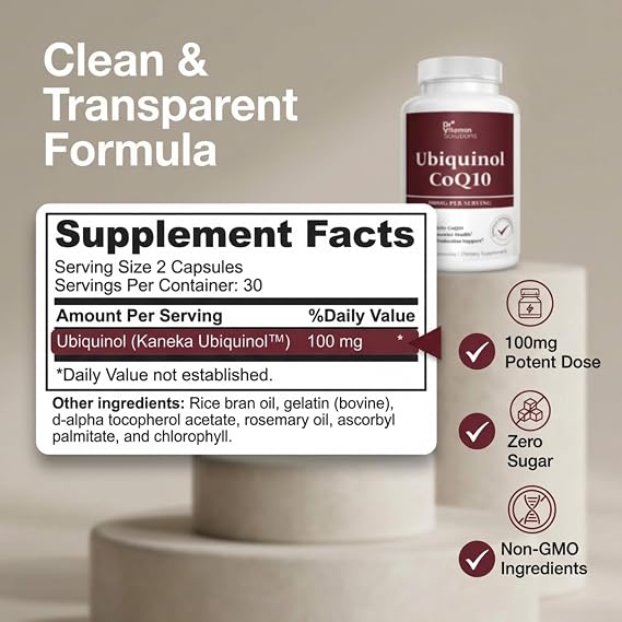 Ubiquinol CoQ10 100 mg Active Form of Coenzyme Q10 with Enhanced Bioactivity Heart & Cardiovascular Health Support, Antioxidant & Cellular Energy Production Formula, Non-GMO, 60 Softgels