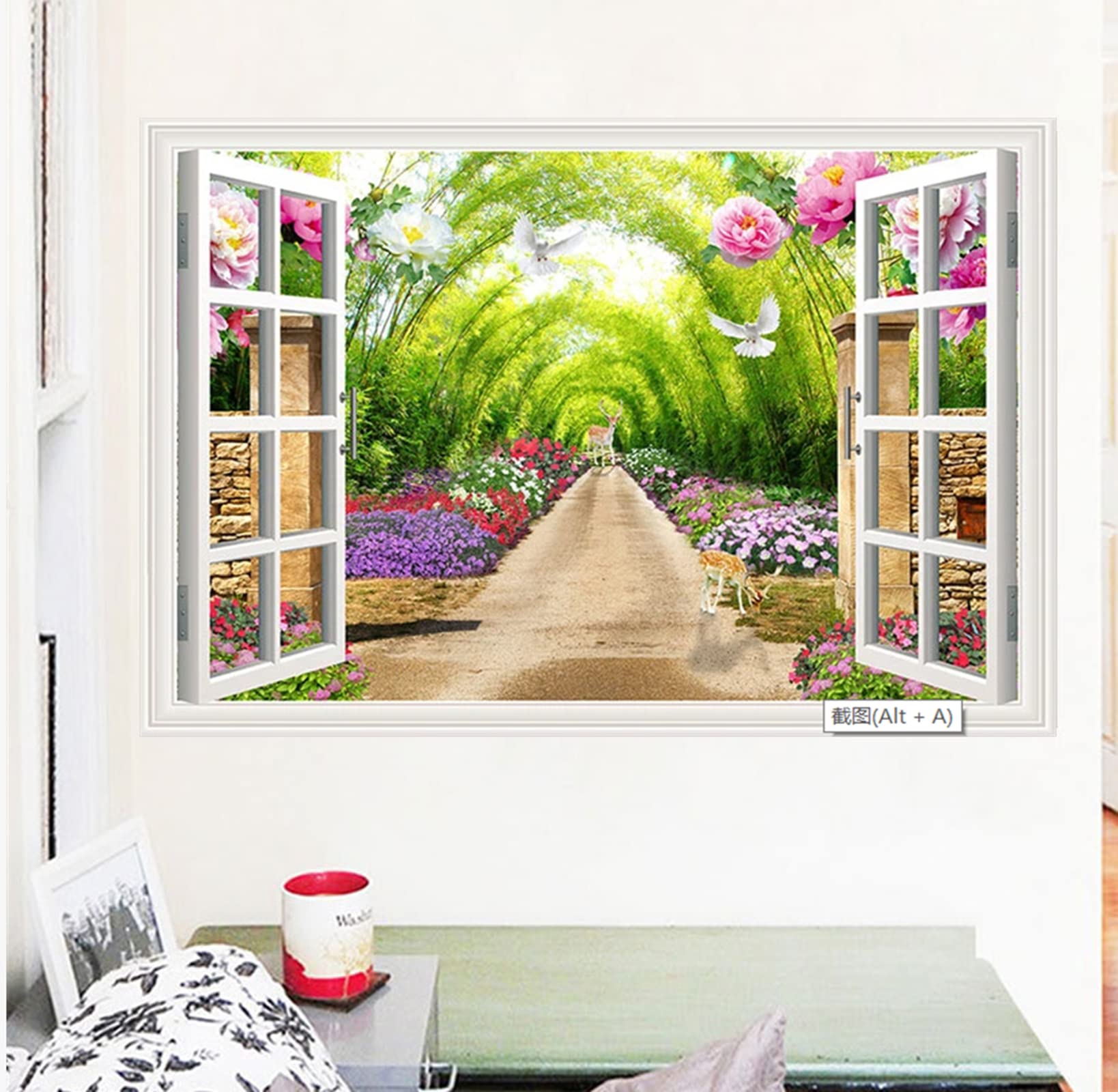 Amazon.co.jp: Condessacity ウォールステッカー 偽窓 植物 花 動物