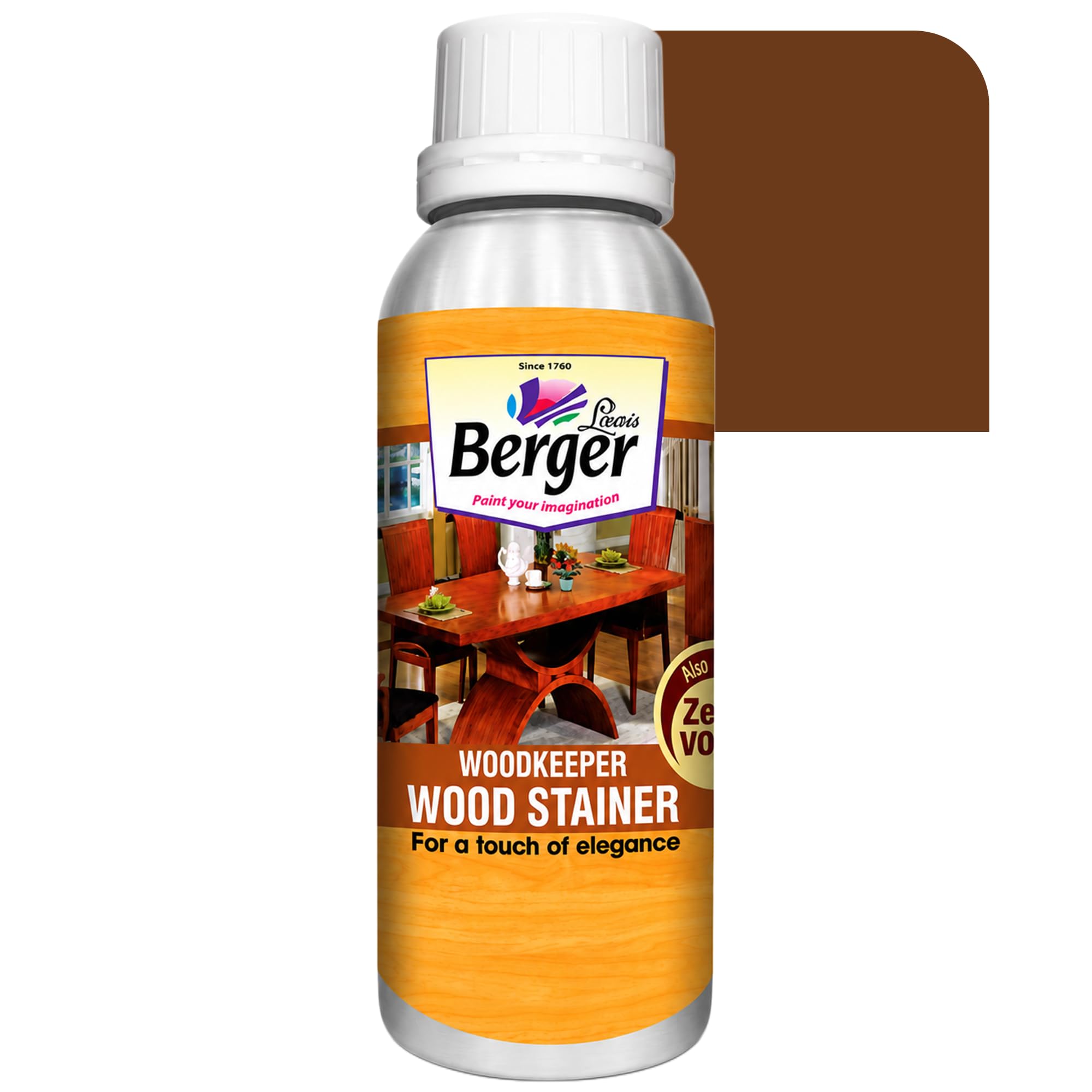 Berger Wood Keeper Walnut Wood Stain with Leakproof Bottle & Easy Cloth Application Transparent Solvent-Based Stainer for Home Office Furniture Surfaces Shine and Finish (Pack of 1, 500ML)