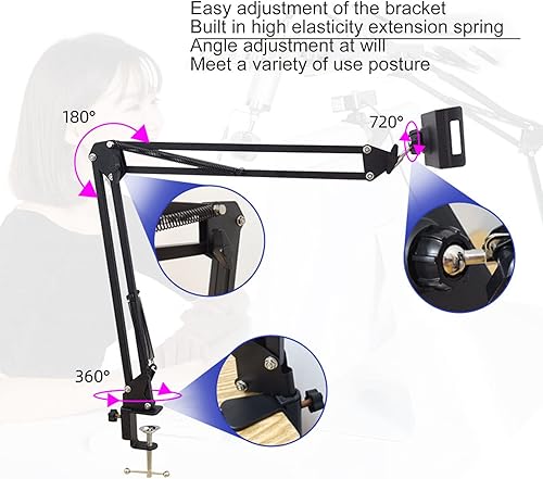Miniatura 2 de Soporte de brazo de micrófono mediano con clip adaptador de tornillo, pluma de suspensión ajustable de 360 grados para bola de nieve azul para
