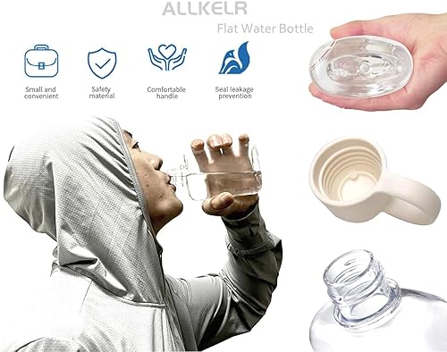 Miniatura 7 de Botella de agua plana portátil, sin BPA, botella de agua de viaje de plástico Tritan para campamento, fitness, deportes al aire libre, se adapta a