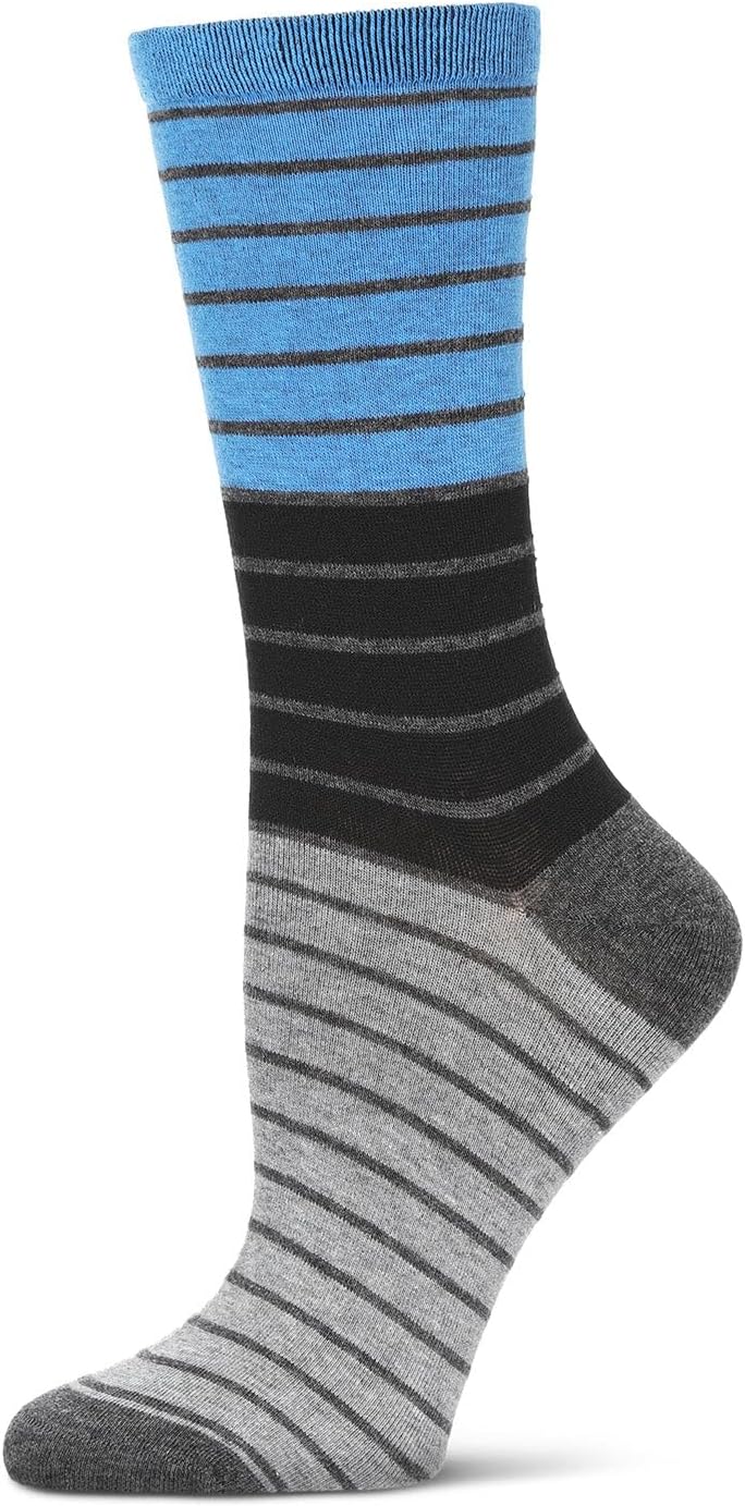 MeMoi Women's Shaded-Stripes Cotton Blend Fine-Gauge Fashion Crew Sock - Image 3