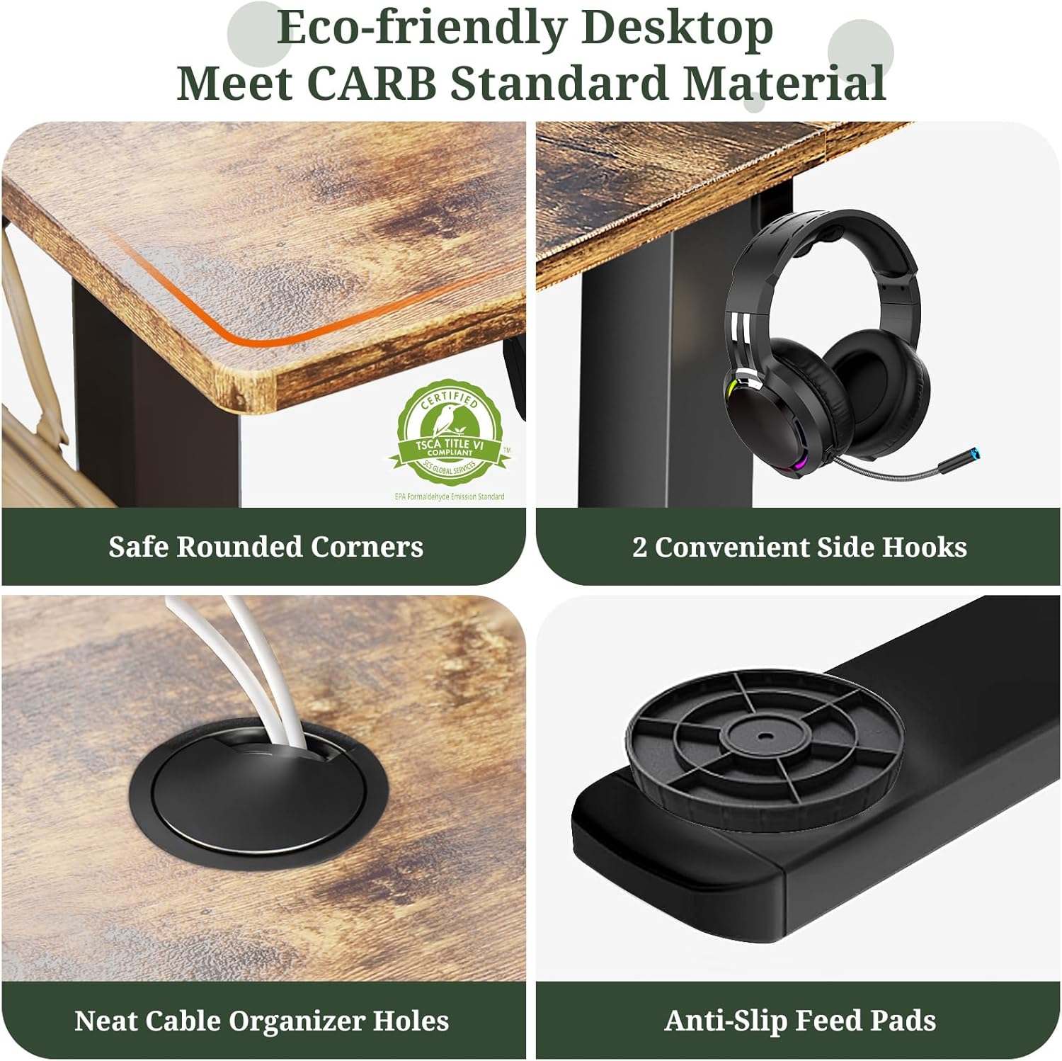 55 x 24 in Electric Standing Desk - Memory Height Adjustable Ergonomic Sit-to-Stand Rising Computer Table Gaming Workstations with 2 Hooks and Wire Hole for Home Office, Brown