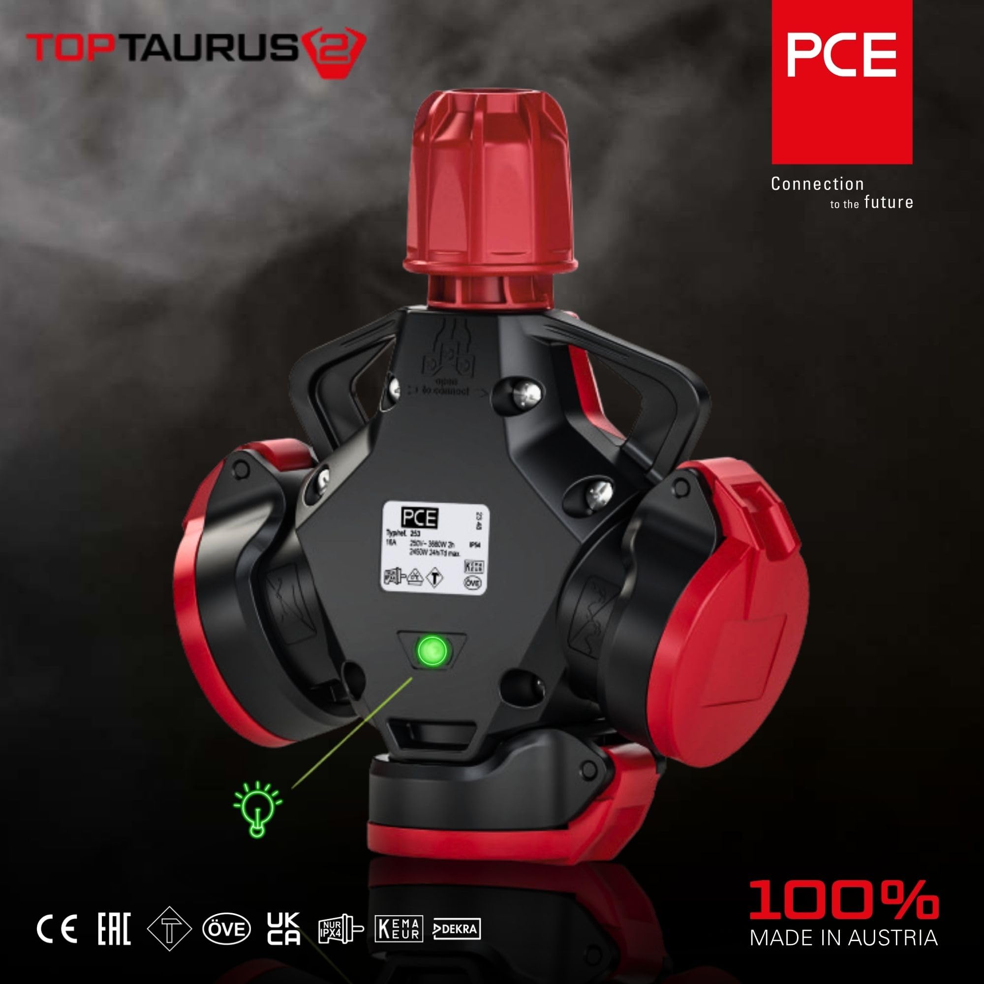 PCE 253842-sr 3-Wegekupplung TopTaurus2 Vollgummi IP54 mit LED - Rot