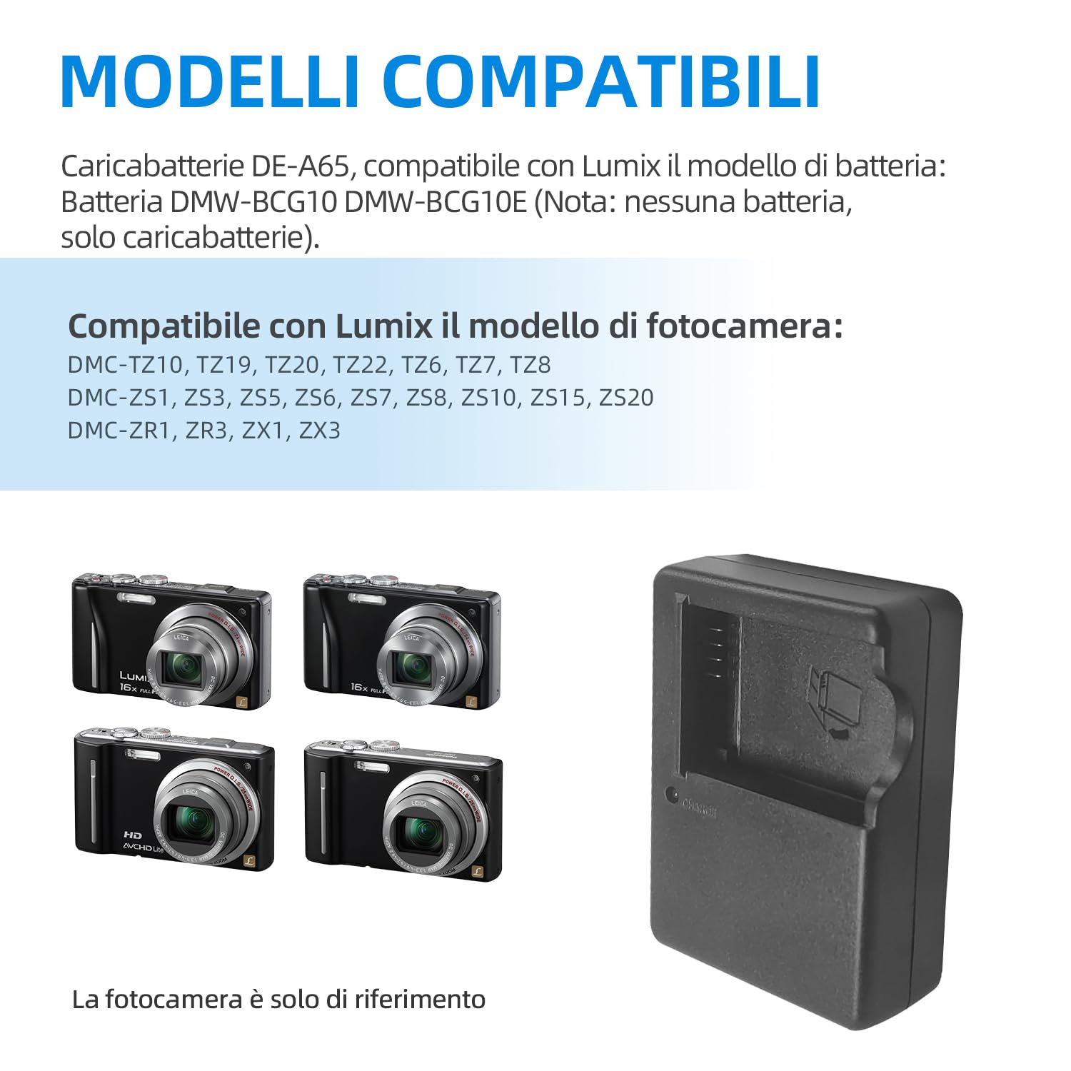 DMW-BCG10 Caricabatterie compatibile con Panasonic DMC-TZ10 DMC-TZ20 | DMC-TZ22 DMC-TZ6 DMC-TZ7 DMC-TZ8 DMC-ZR1 DMC-ZR3 DMC-ZS1 DMC-ZS3 DMC-ZS5 DMC-ZS7 DMC-ZX1 DMC-ZX3