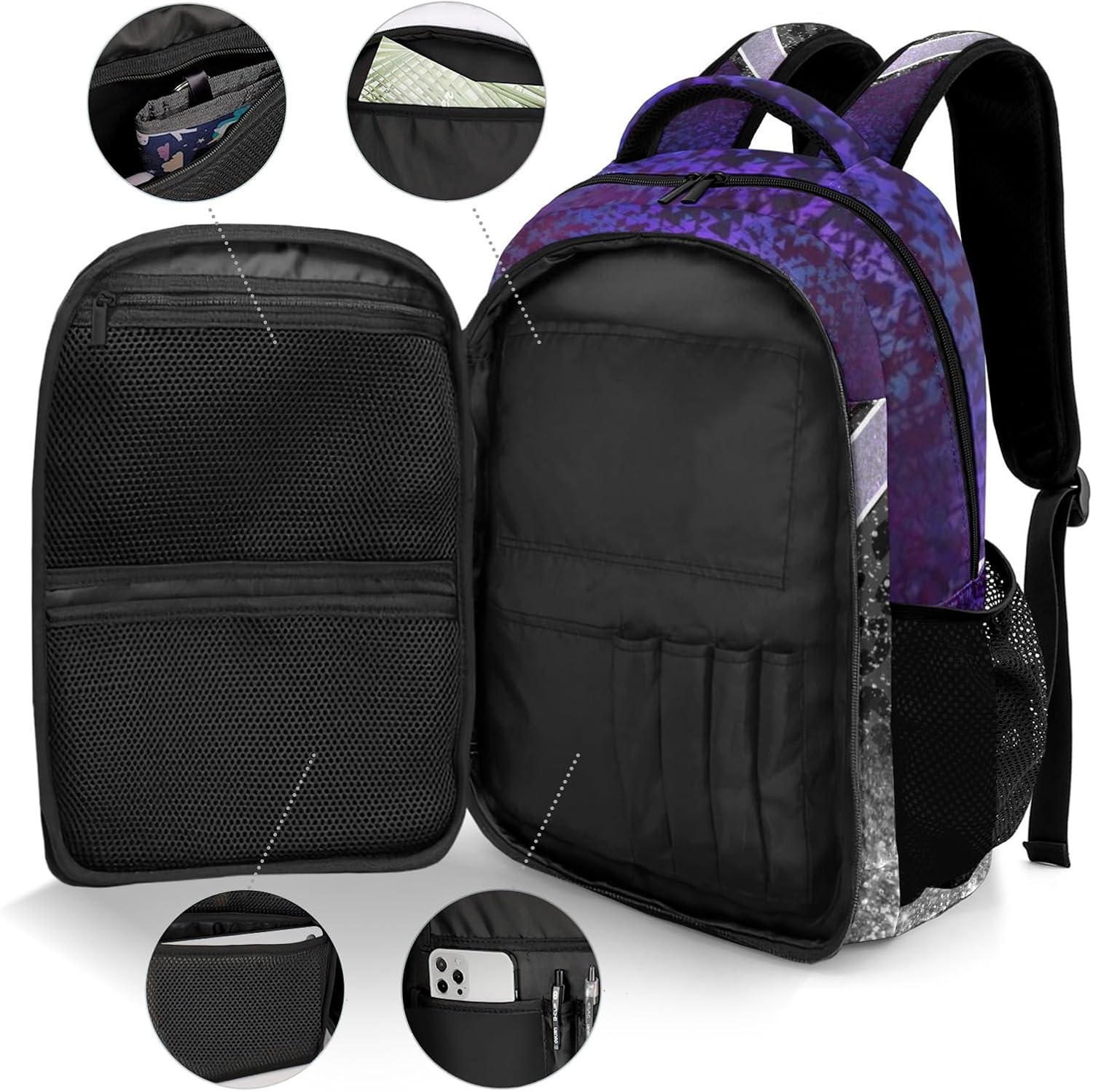 Cheer Cheerleader Waterproof Backpack Casual Daypack Shcoolbag Book Bag for Boys Girls Purple
