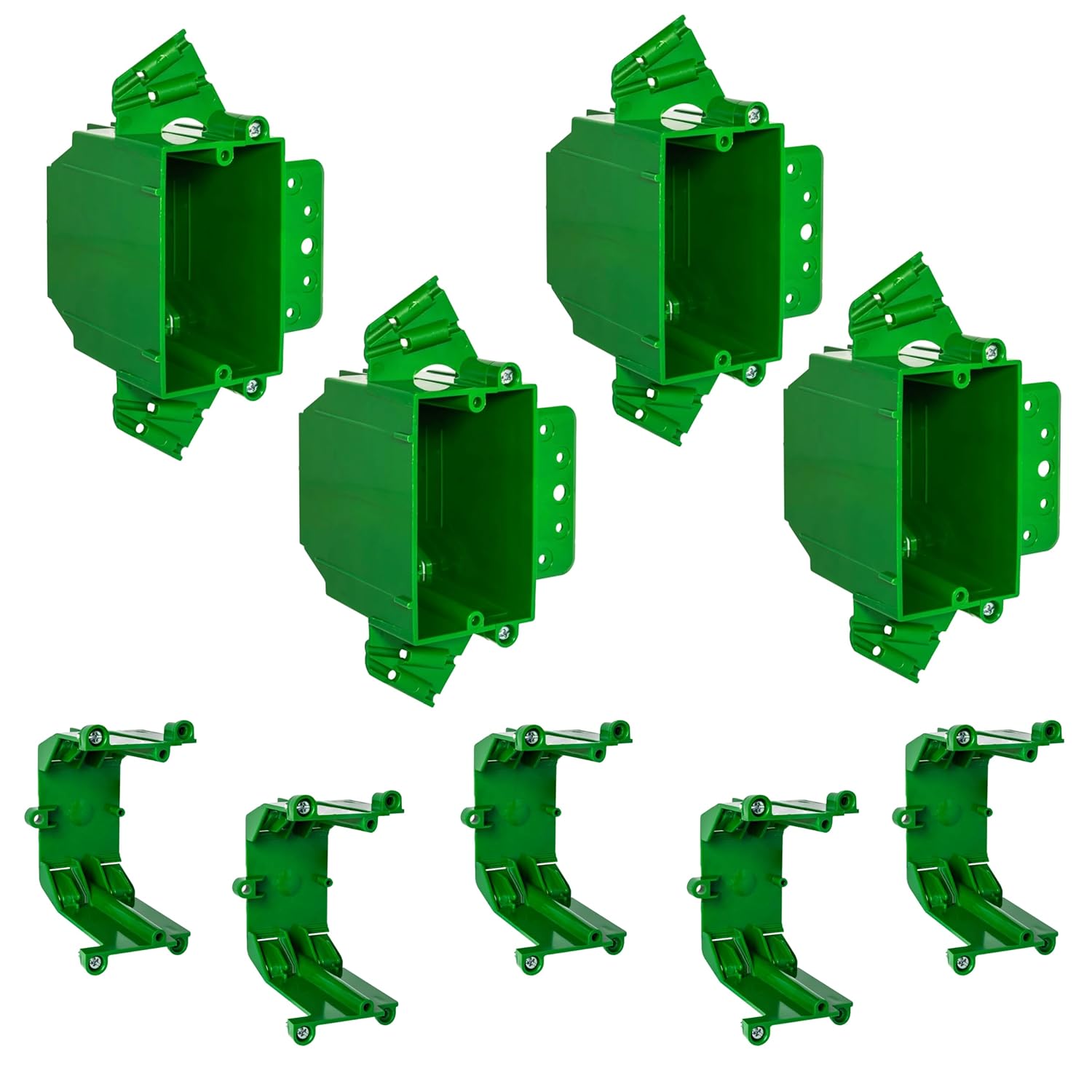 New Work Bundle Kit – 4 Single Gang Electrical Boxes + 5 Expansion Rings - Expandable PVC Junction Boxes for Residential Installations