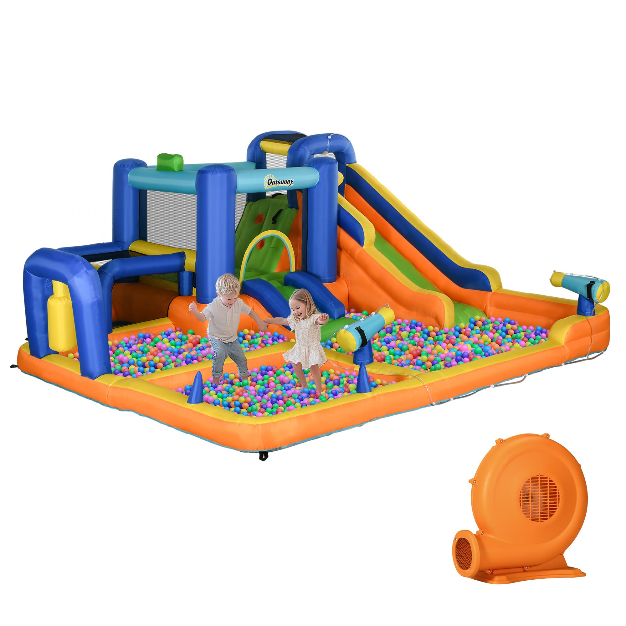 Outsunny Castillo Hinchable Infantil 7 en 1 Castillo Hinchable para Niños Parque Acuático con Tobogán Piscina Muro de Escalada Inflador y Bolsa de Transporte 430x420x200 cm Multicolor