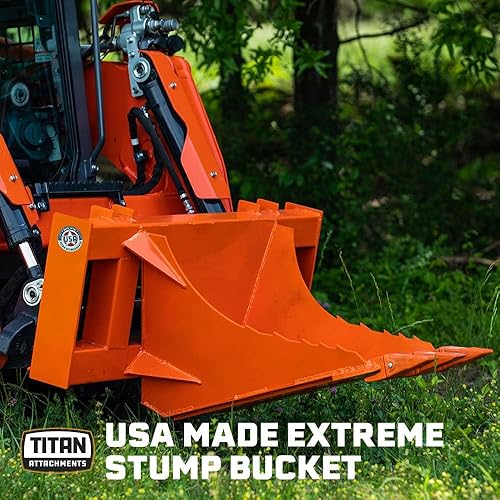 Miniatura 2 de Titan Attachments Cubo de tocón extremo naranja fabricado en Estados Unidos, excavadora de removedor de tocones de pala para árbol de minicargadora,