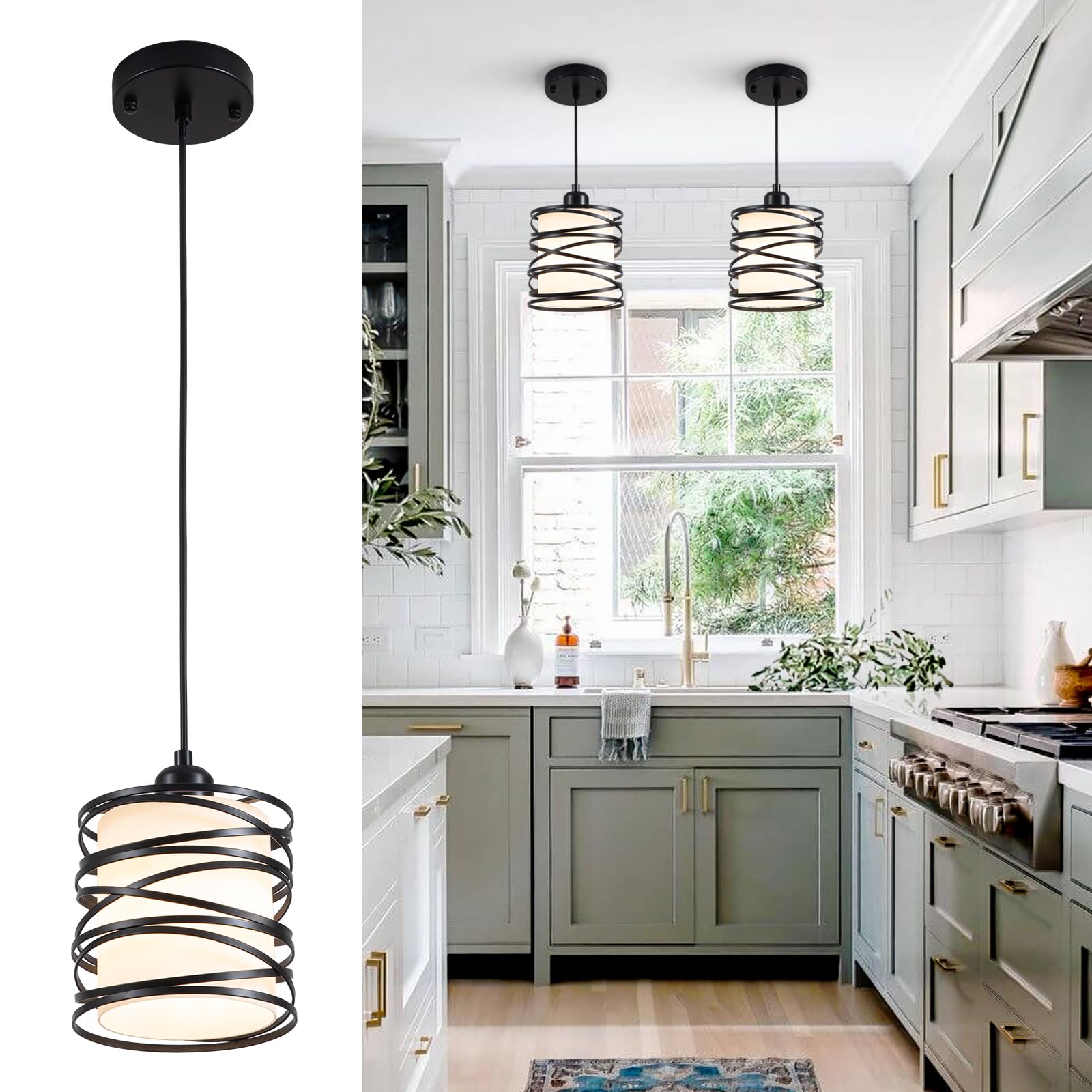 YongMing CL 3 Pack Mini Black Pendant Light Fixture Modern Ceiling