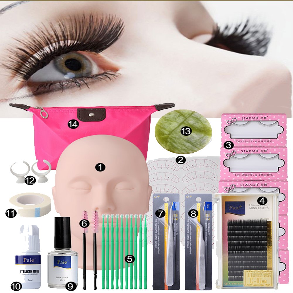 Zinnor Makeup Mannequin Head Set, Professional Eyelash Extensions Practice Set 30 Pcs Grafting Eyelash Tools Kit with Mannequin Head Accessories for Practice or False Eyelashes Application Training