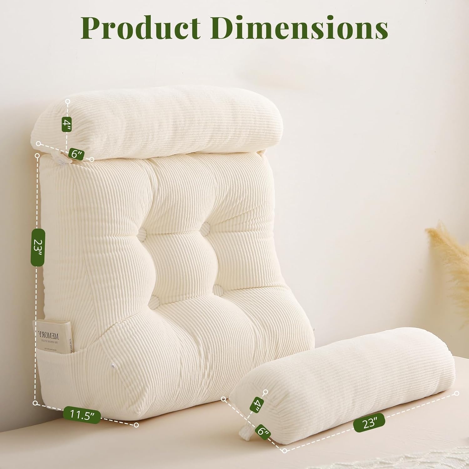 Sasttie Wedge Pillow Set, 3PCS Reading Pillow for Sitting, Bed Wedge Pillow Headborad for Sleeping, After Surgery, Acid Reflux, Leg and Back Support, with Neck Cushion, 23"x11.5"x23", Sage