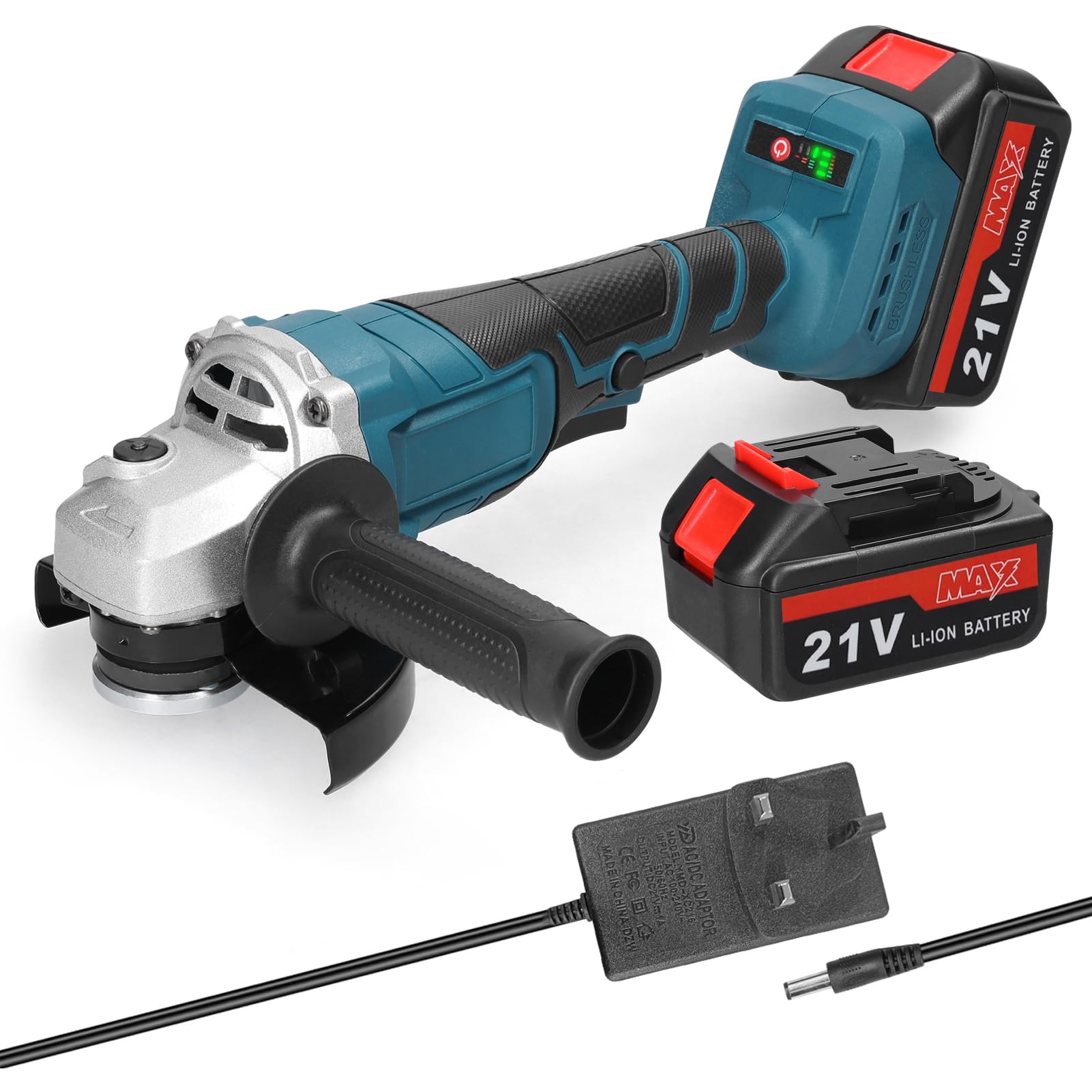 Weytoll 125MM Cordless Angle Grinder, Professional Brushless Angle Grinder with 2 Batteries Electric Grinding Tool Suitable for Polishing, Cutting and Grinding Tiles, Wood, Stone, Steel, etc