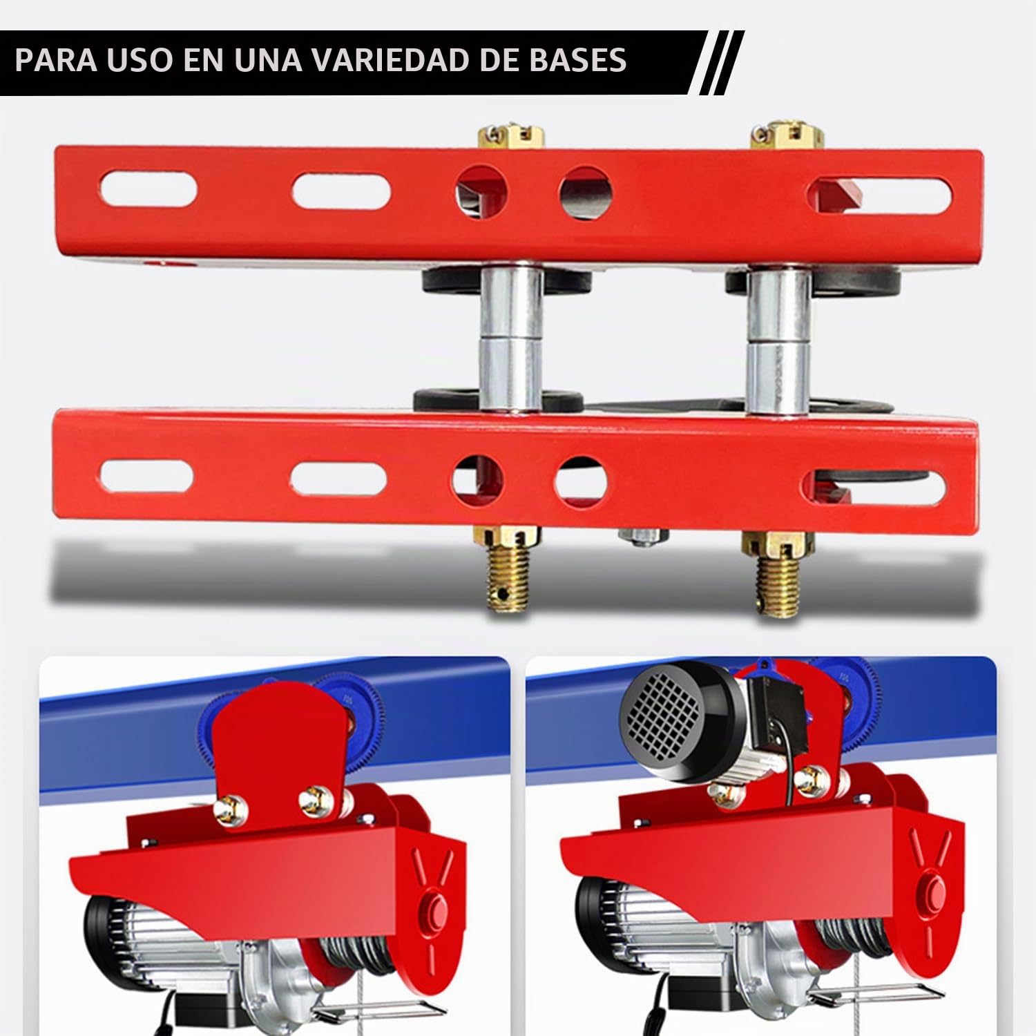 Carretilla hasta 500 kg, grúa 500 kg, vigas I 68-110 mm, suspensión doble, cabrestante ajustable