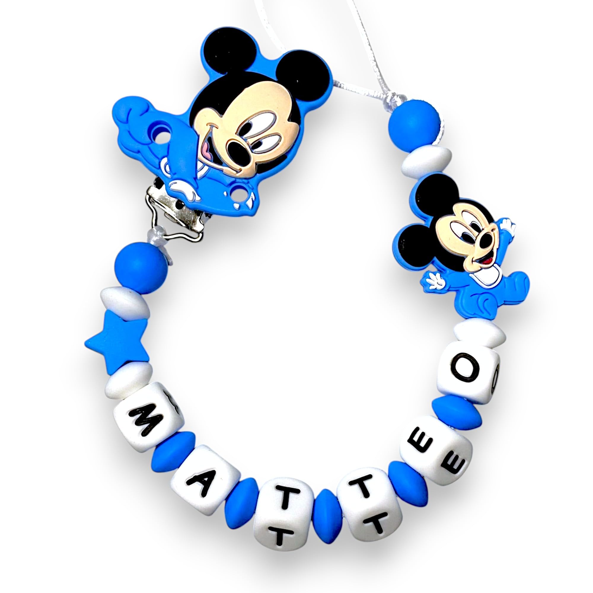 Personalised Dummy Chain with Name for Newborns, Universal Dummy Clip, Newborn Gift Idea (Mickey)
