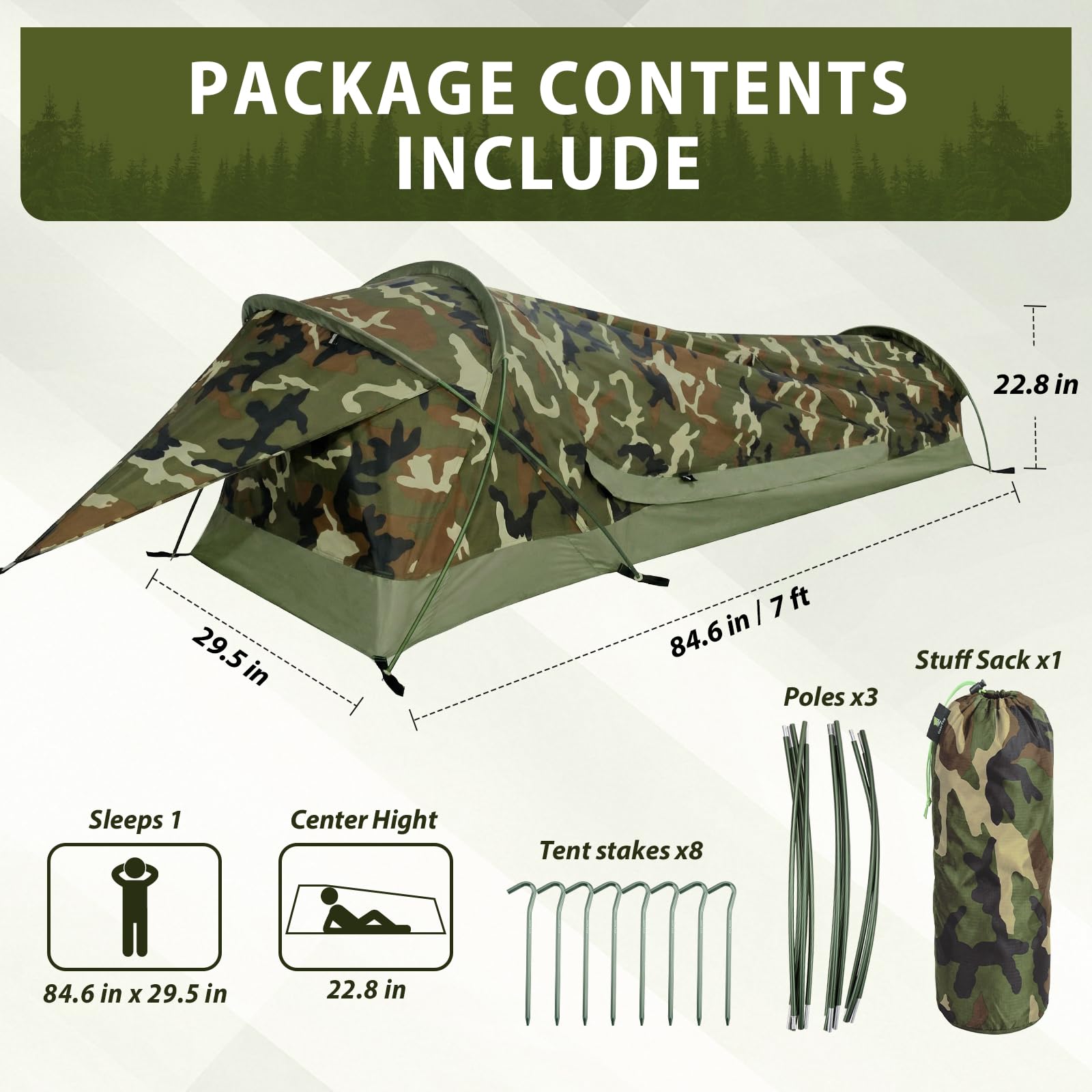 GEERTOP Tenda da campeggio ultraleggera impermeabile per 1 persona, verde, sacco a pelo da esterno, coperta riutilizzabile per campeggio all'aperto, escursionismo, impermeabile