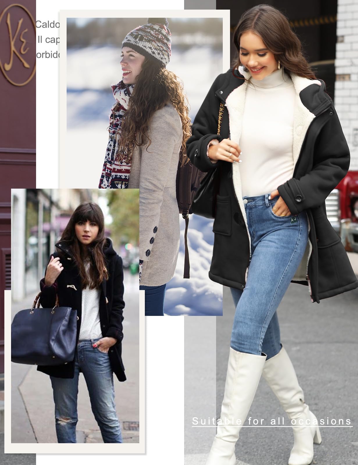 Nadeer Manteaux à Capuche Femmes Manteau Polaire Veste Blouson Jacket à Bouton Hiver Chaud Corne Zippé Sweat à capuche Épais Hoodie Coat Chic et Slim Sweatshirt Pull Hooded Outwear avec Poche
