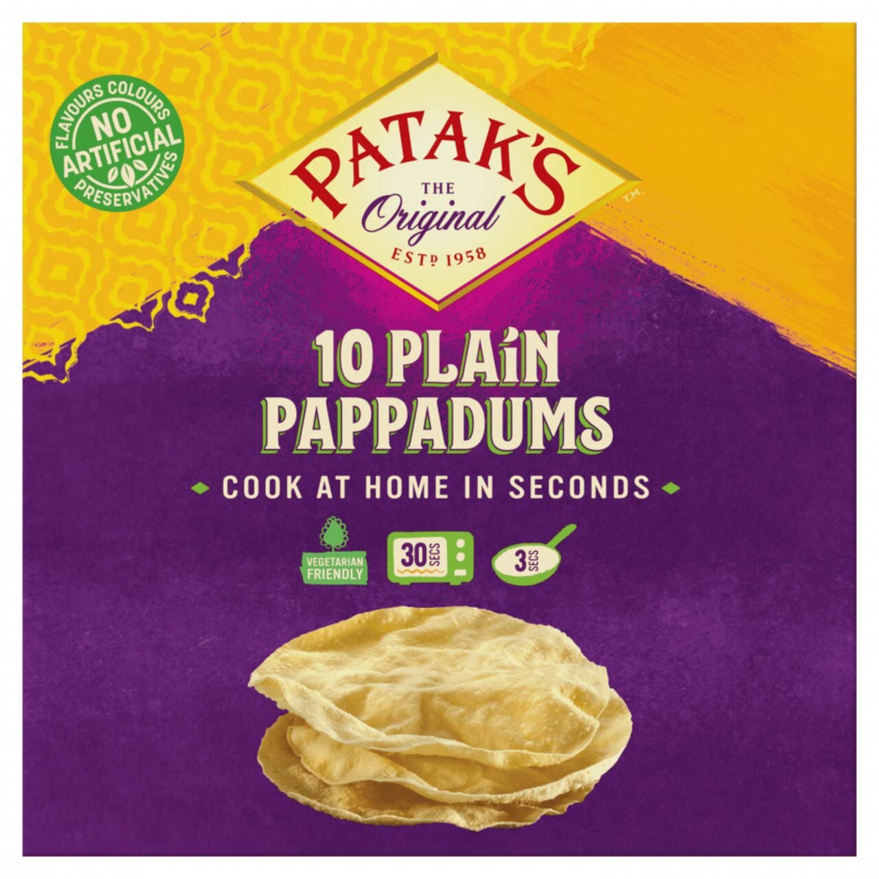 Patak's Patak's Cook to Eat Plain Pappadums, 100 Grams
