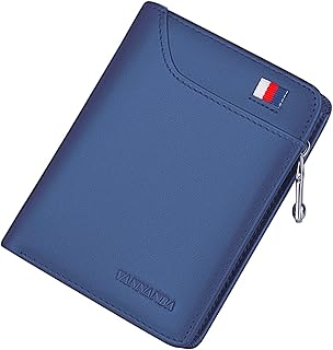 Men's Wallet with Zipper Genuine Leather Credit Card Travel Wallet with Coin Pocket(Sea Blue)