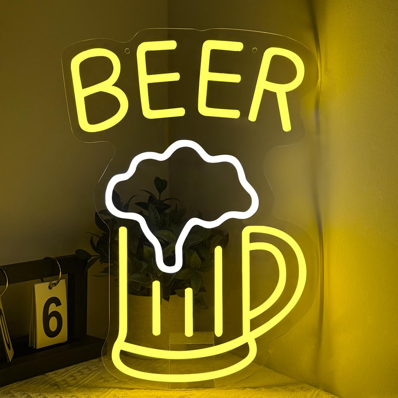 Beer Neon Sign Beer LED Sign for Wall Decor Yellow Beer Neon Light Dimmable for Bar Pub Cocktail Party Decoration Nightclub Home Pub Man Cave Gifts — image 1