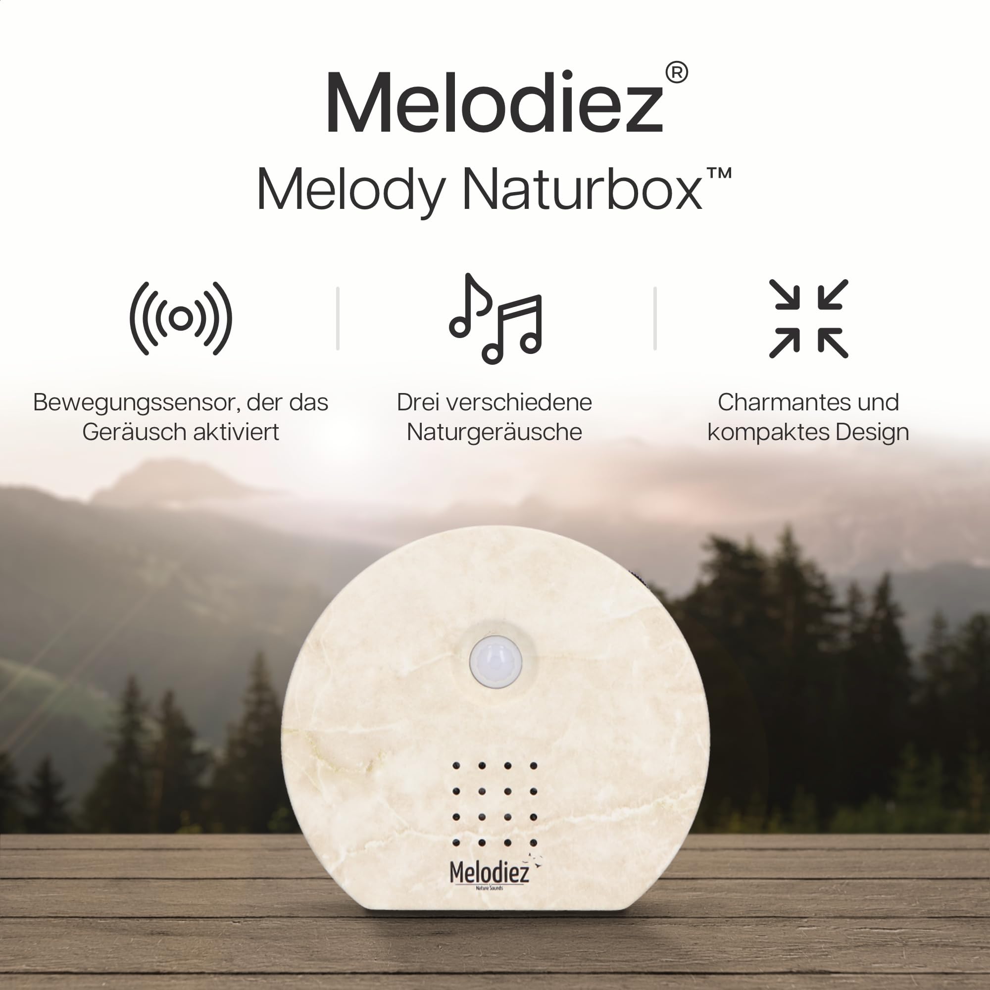 Melodiez Vogelgeräusche Hütte mit Sensor - Box Inkl. Batterien und 4 natürlichen Vogel, Ozean und Dschungel Geräusche - Vogelhaus mit Sound - Haus oder WC (Naturstein, Kompaktes Design)