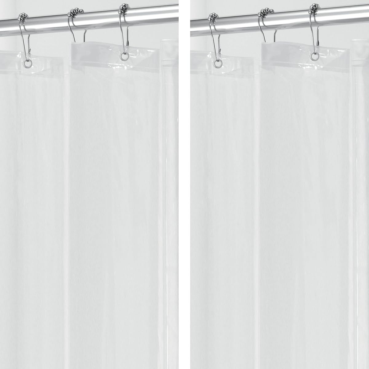 Cortina de ducha impermeable InterDesign iDesign 12 arandelas metálicas-72 x 72"- Juego de 2 revestimientos transparentes de EVA M2