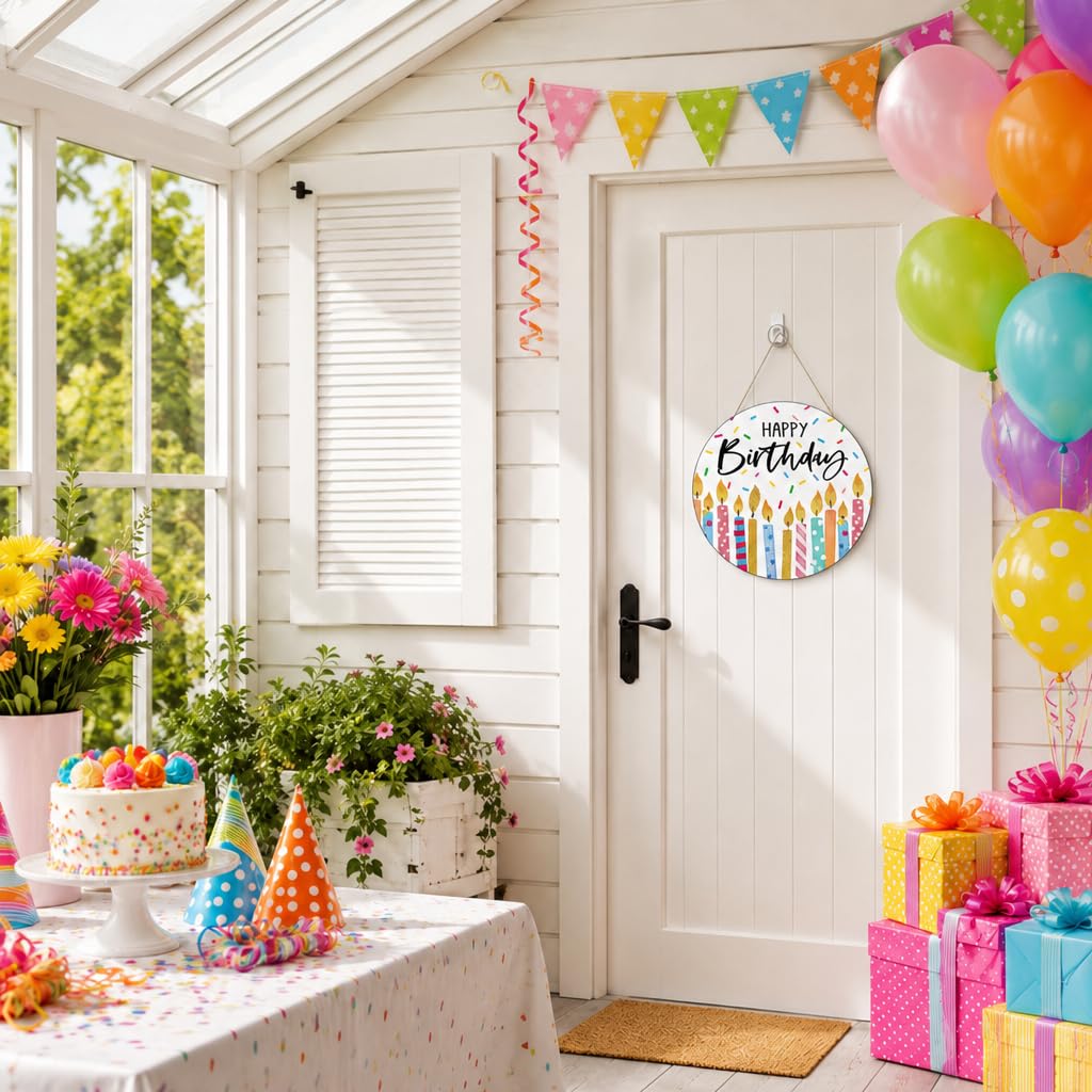 Smile 'Happy Birthday' drewniany okrągły wieszak na drzwi, kolorowe kropki konfetti znak na drzwi na przyjęcie urodzinowe dom drzwi wejściowe dekoracje ścienne