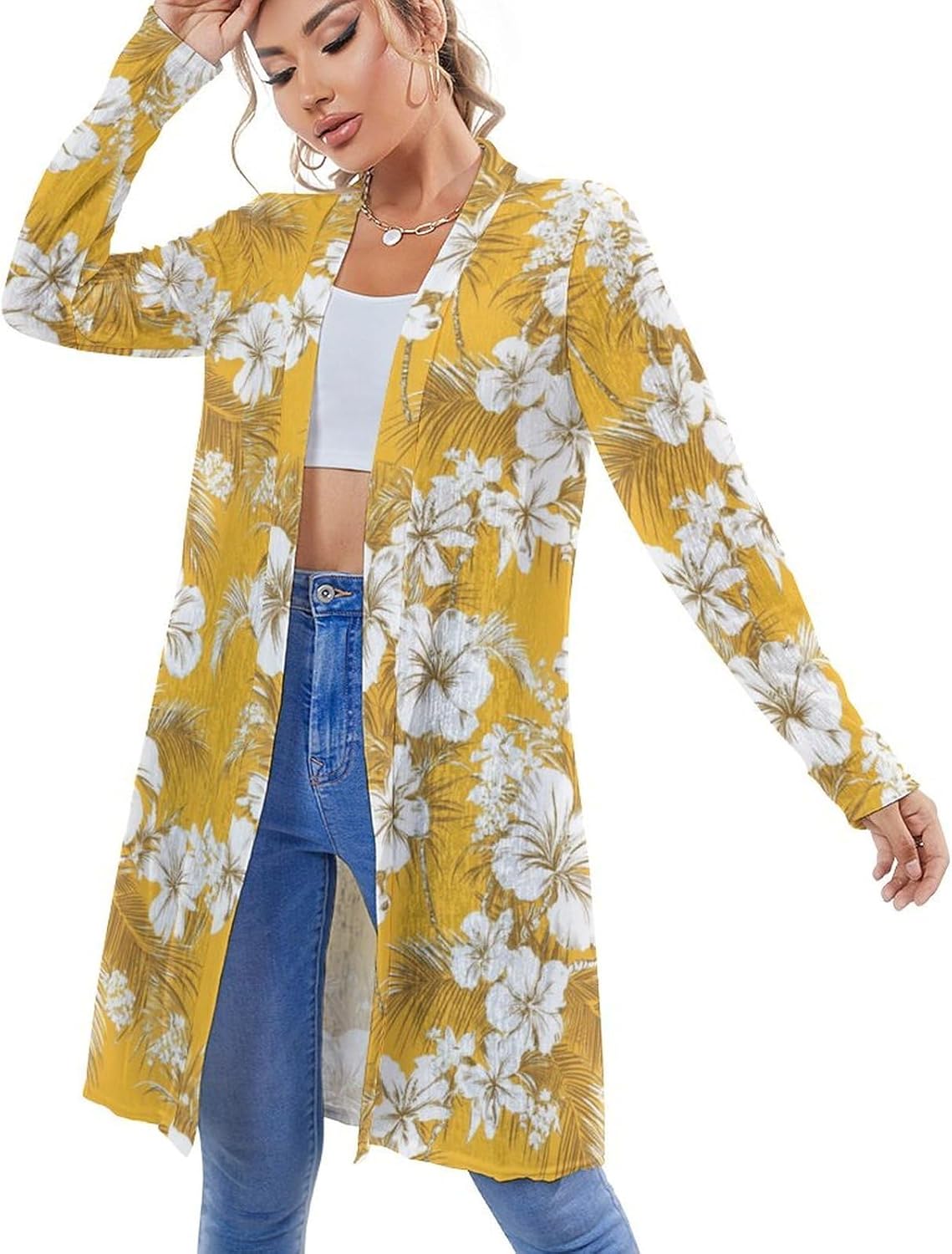 Womens Boho Floral Print Long Cardigans Spring 2026 Fashion Lightweight Casual Long Sleeve Open Front Cardigan Coverups