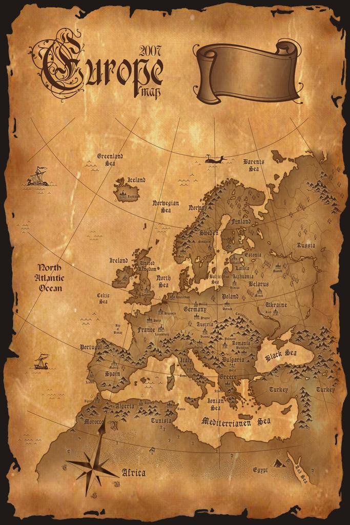 Buy Europe Vintage Antique Style Travel World with Cities in Detail s for Wall Art Wall Decor