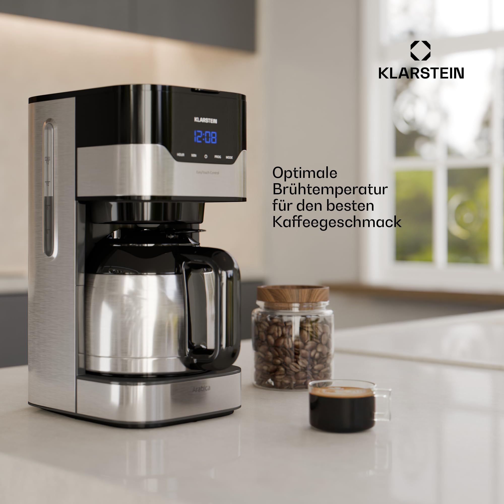 Klarstein 1,2 L Kaffeemaschine mit Thermoskanne und Timer, Kaffeemaschine Filtermaschine für 10 Tassen, 800 W Filter Kaffeemaschine Groß, Filterkaffeemaschine mit Edelstahl-Thermoskanne für Kaffee