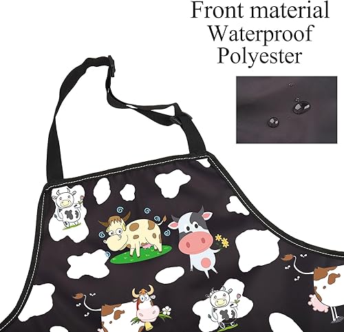 Miniatura 4 de CMNIM Delantal de vaca lindo delantal de vaca para mujeres con bolsillos delantal de cocina de vaca, delantal de cocina para hornear, jardín,
