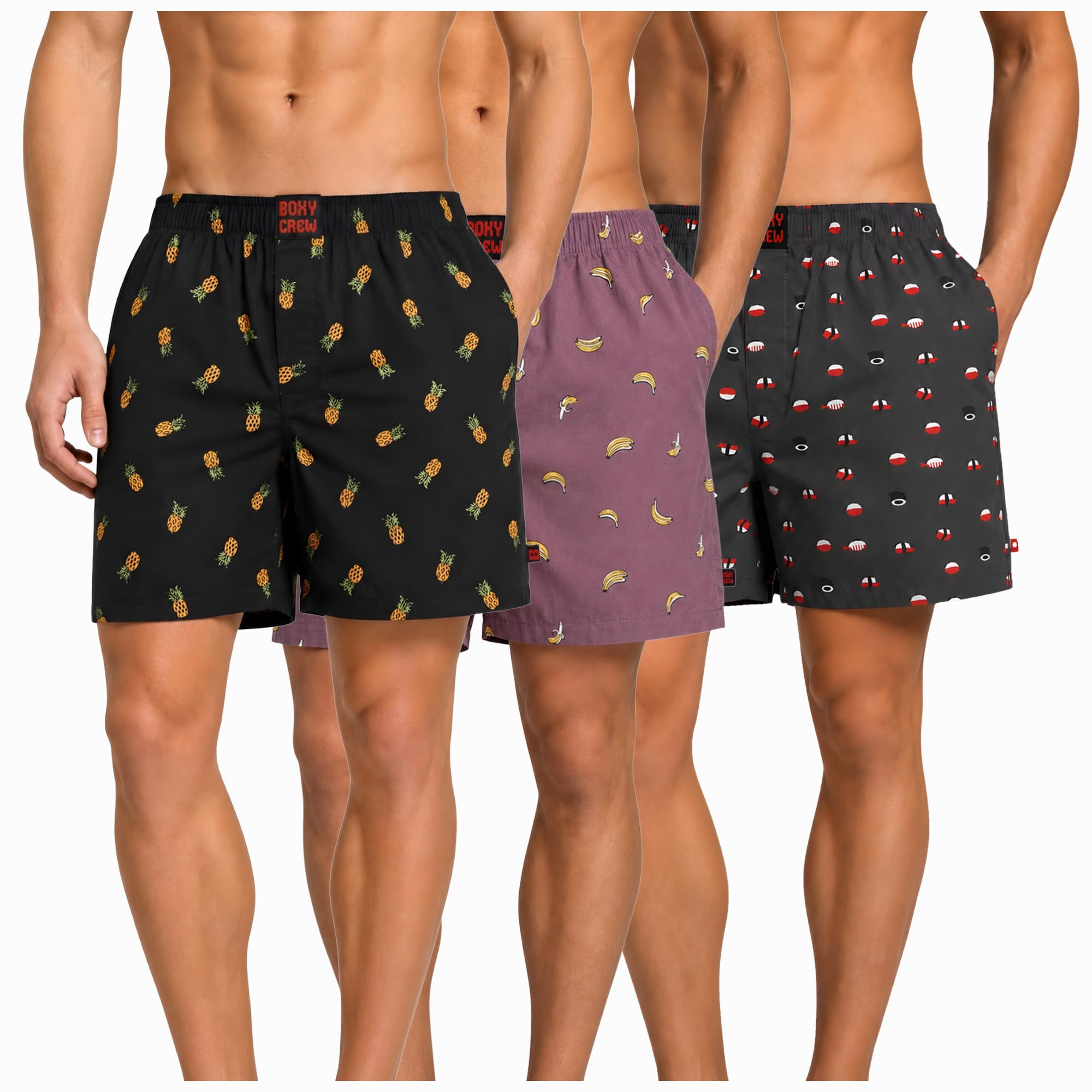 Men's 100% Cotton Boxer Shorts Pack of 3, Charcoal, Rose Pink & Charcoal | Woven Boxers with Side Pockets, No-Marks Elastic Waistband, Breathable Relaxed Fit | Style 004-006-012-image-45