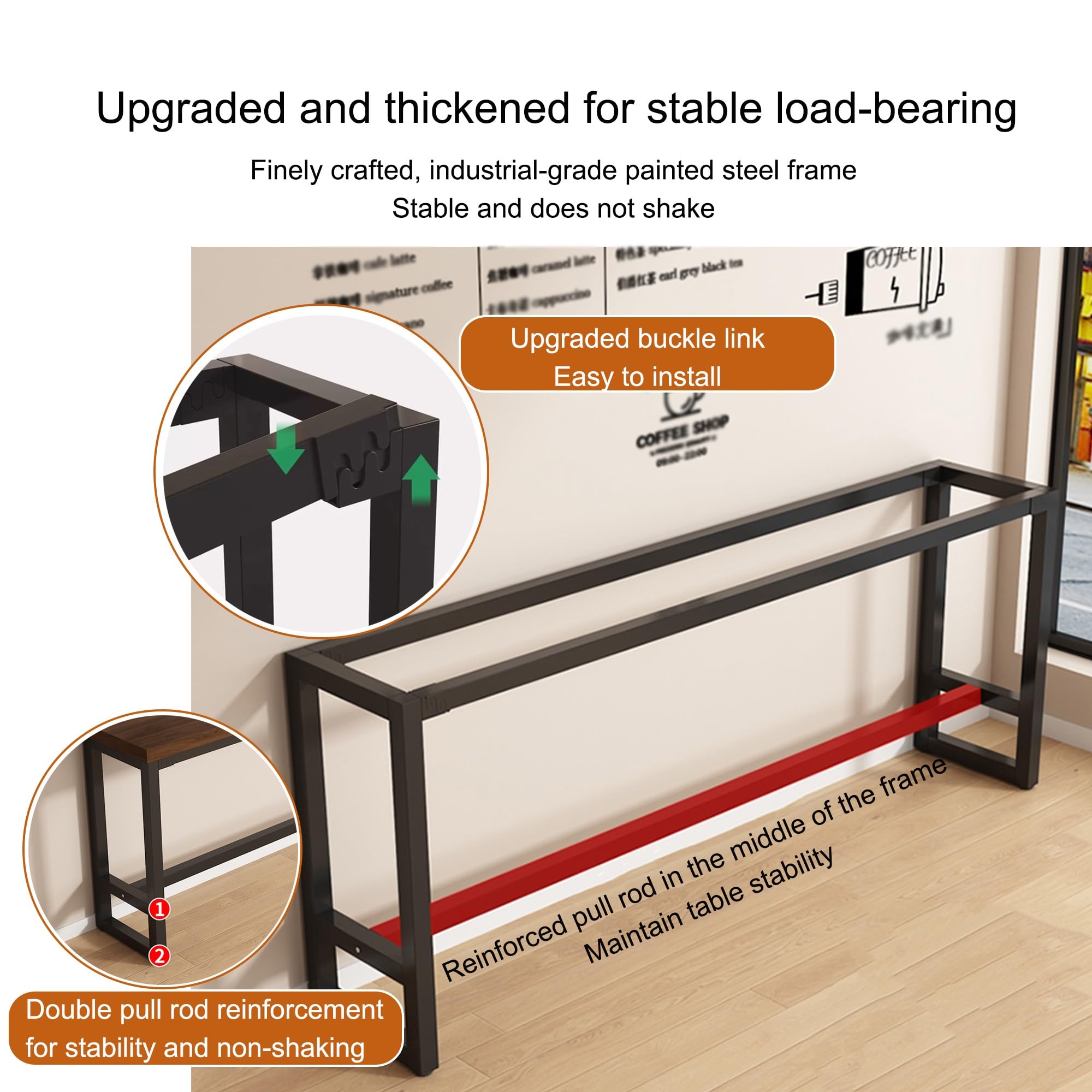 Tavolo da bar in legno massello stretto – 180,3 cm altezza bancone tavolo da pub con base in metallo per cucina, caffetteria, sala da pranzo – design moderno (sedie non incluse)
